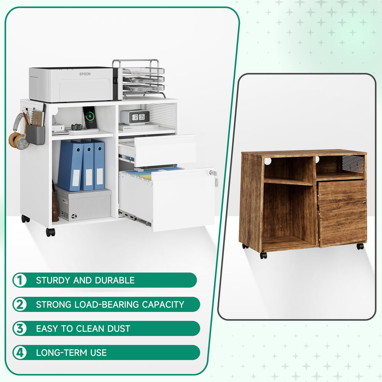 Letaya Mobile File Cabinet, Metal Lateral Rolling Printer Stand Filing Cabinets with Shelves for Home Office-Storage A4/F4/Letter/Legal (White) Letaya