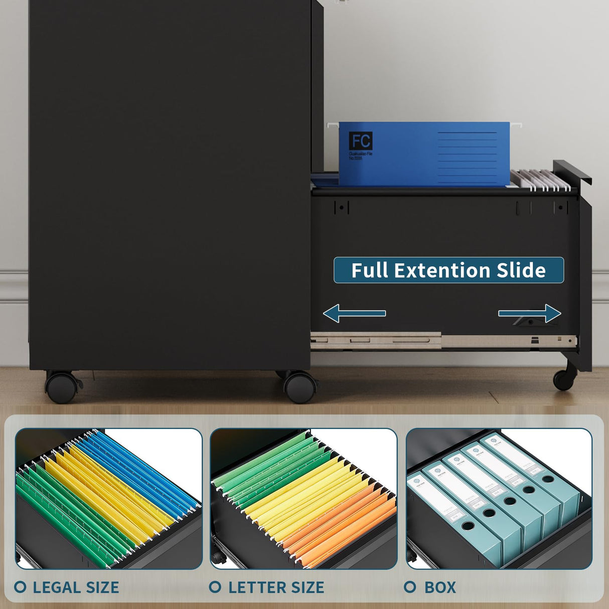 MIIIKO 2 Drawer File Cabinet on Wheels, Home Office Mobile File Drawers Under Desk, Filing Cabinets with Drawers for Legal/Letter/A4 File Folders(Black),Un-Assembled MIIIKO