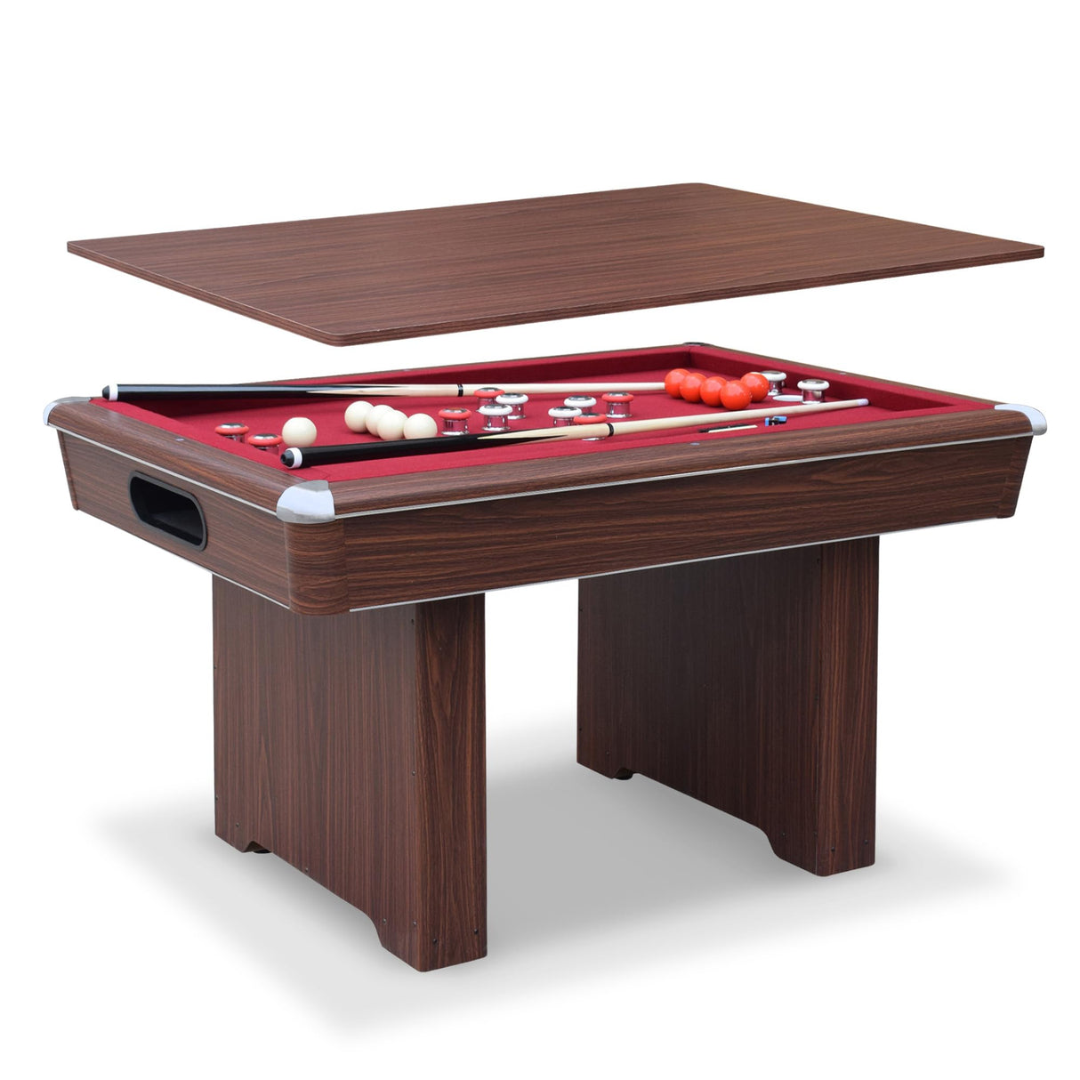 Hathaway Renegade II 54-in Bumper Pool Table – Includes Cues, Billiard Balls, Accessories – Multi Game for Adults & Kids – Rubber Action Bumpers – Family Game Room – Red Felt with Walnut Finish Hathaway