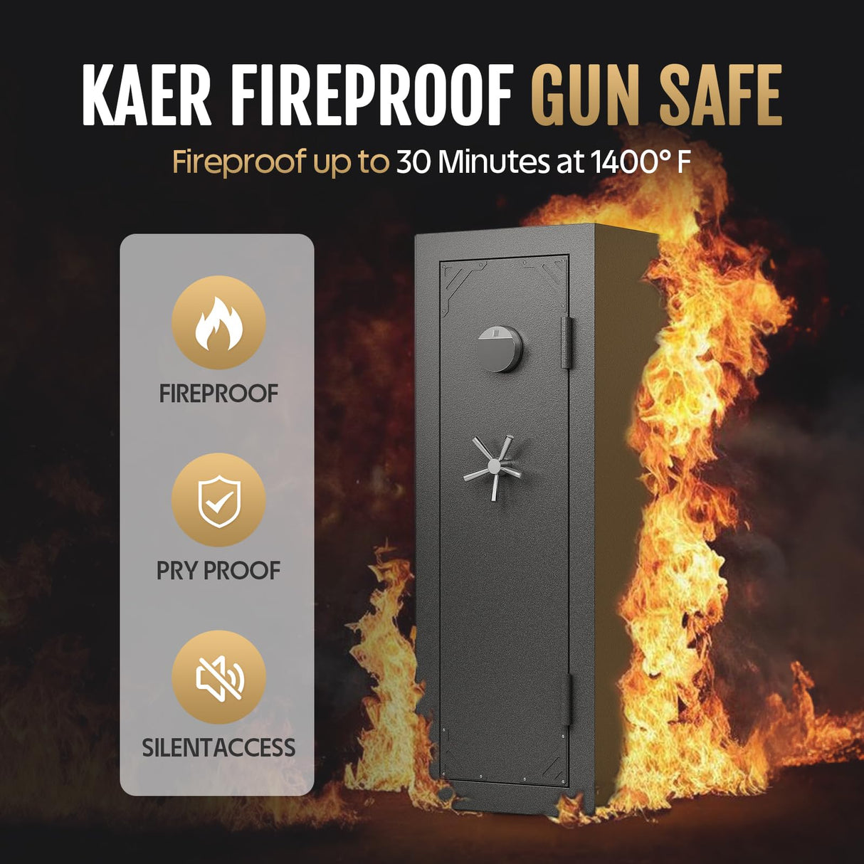 KAER 20 Fireproof Gun Safe - Biometric Gun Safe for Rifles and Pistols Fire Proof Large Rifle Safe Long Gun Cabinet for Shotguns with Digital Keypad, Removable Gun Racks, Pistol Pockets KAER