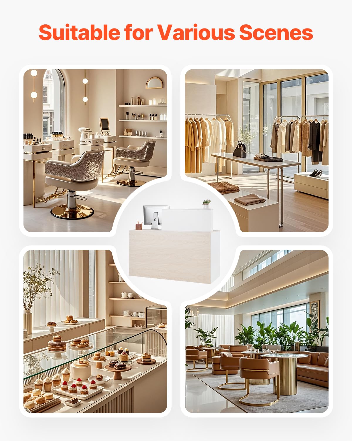 VEVOR Reception Desk, 55 Inch Rectangular Front Counter Table, Office Reception Counter with Lockable Drawer and Storage Cabinet, for Checkout, Lobby, Beauty Salon and Office, Natural VEVOR