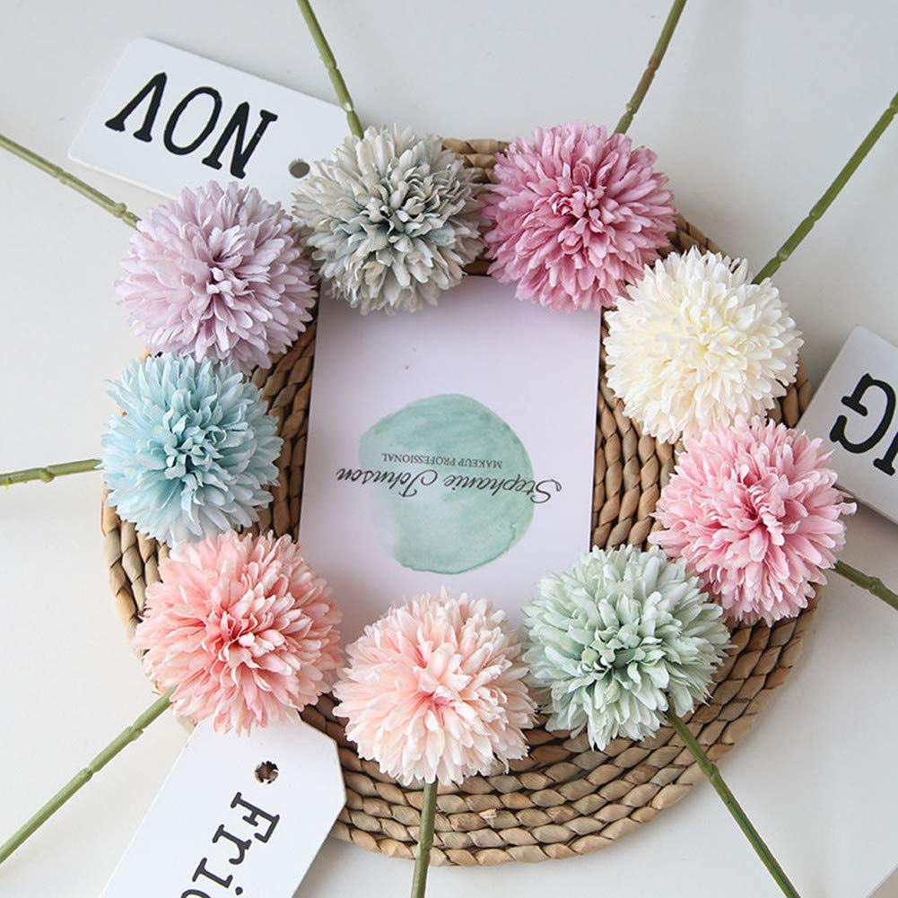 Artificial Flowers Chrysanthemum Ball Flowers Bouquet 10pcs Present for Important People Glorious Moral for Home Office Coffee House Parties and Wedding(Milk White) HoYuanFlo