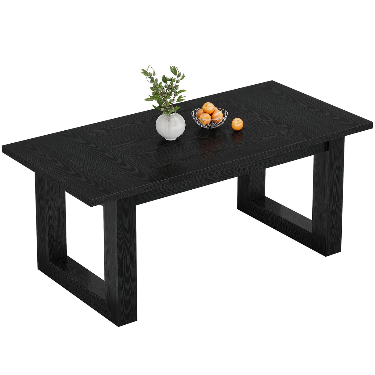 Tribesigns Farmhouse Dining Table for 4-6 People, 63-Inch Wooden Kitchen Furniture with Solid Wooden Pedestal, Large Rectangular Dinner Table for Dining Room (Black) Tribesigns