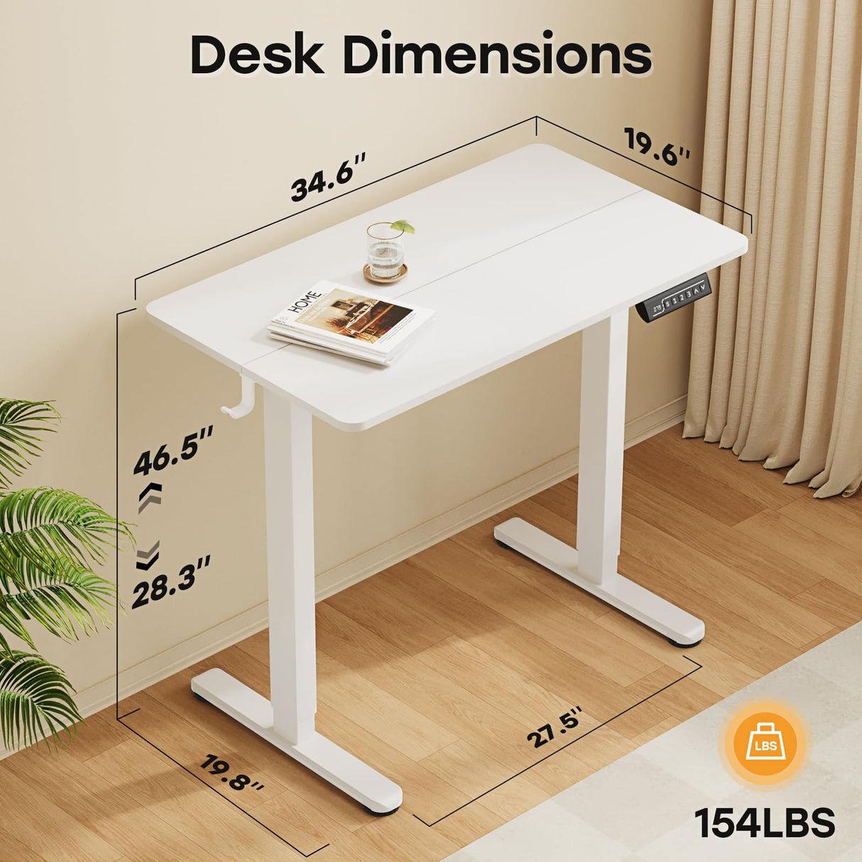 JYLH JOYSEEKER Small Standing Desk, 35" ×20" Electric White Standing Desk, Height Adjustable Compact Sit Stand Desk with Splice Board, Home Office Desk with 2 Hooks JYLH JOYSEEKER