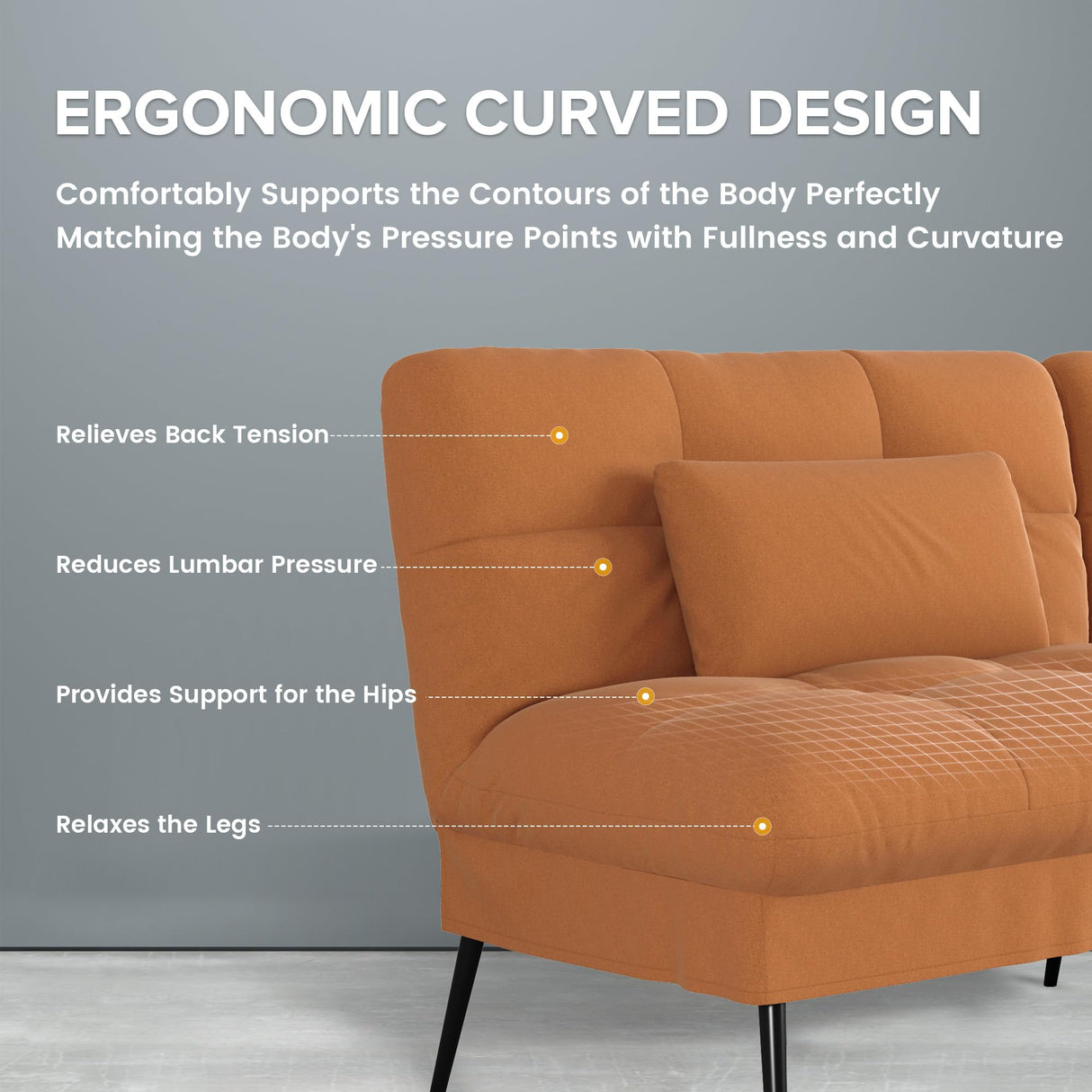 COMHOMA Convertible Futon Sofa Bed, 72″Fabric Futon Couch with Adjustable Backrest, Folding Sleeper Recliner for Living Room Furniture (Orange) COMHOMA