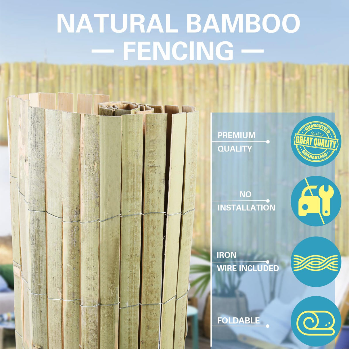 Sprigra Bamboo Slat Fence 4ft x 13ft, Natural Bamboo Fencing, Bamboo Privacy Screen Outdoor, Balcony Privacy Fence for Garden, Balcony, Pool, Patio Sprigra