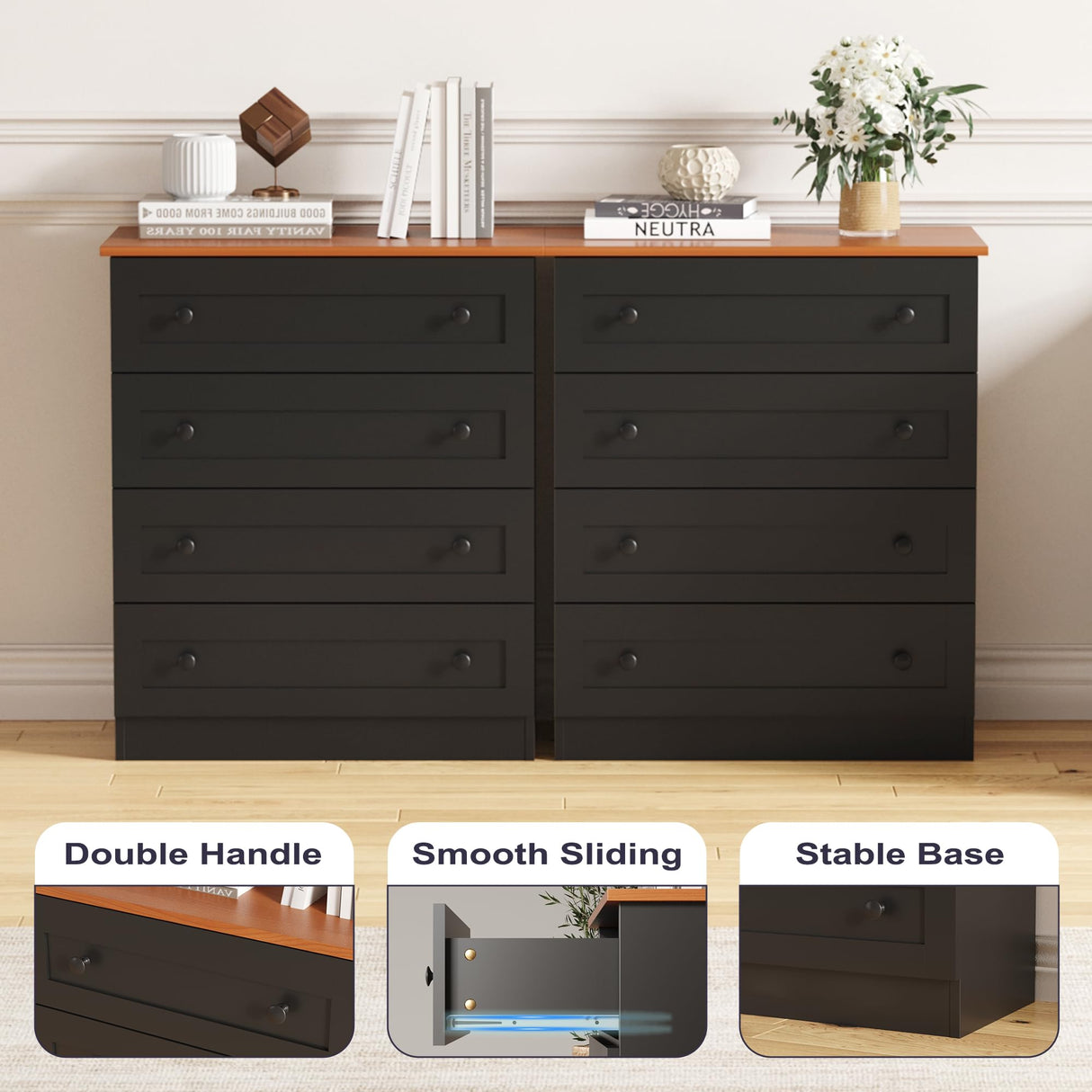 Furnify 4 Drawer Dresser, Black Dresser Modern Storage Chest of Drawers, Farmhouse Storage Cabinet Organizer with 4 Drawers for Living Room, Entryway, Hallway, Black Furnify
