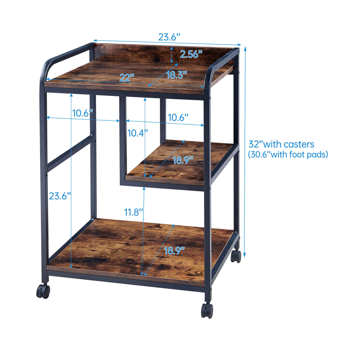 Fannova 22 x 18 Inch Large Printer Stand, Mobile Printer Table with Wheels for Home Office Storage and Organization, PC Tower Stand, Host Computer Cart, Shelf for Desktop CPU Shredder - Rustic Brown Fannova