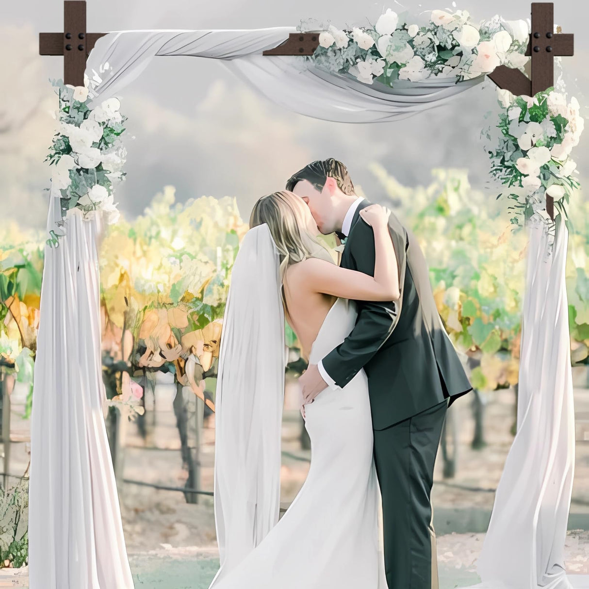 Wooden Wedding Arch – 7.48FT Square Wood Backdrop Stand for Ceremony & Events, Sturdy Wooden Arbor for Wedding Decorations, Indoor & Outdoor Garden Arch Frame Bonastella