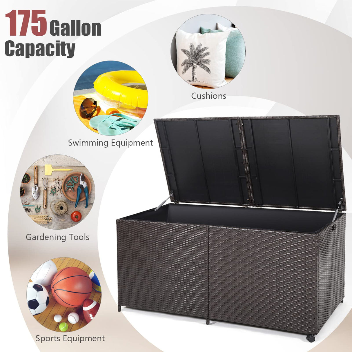 Tangkula 175 Gallon Outdoor Storage Box, Wicker Patio Deck Box with 2 Universal Wheels and Waterproof Zippered Liner, Outdoor Storage Container for Cushions, Toys and Garden Tools Tangkula