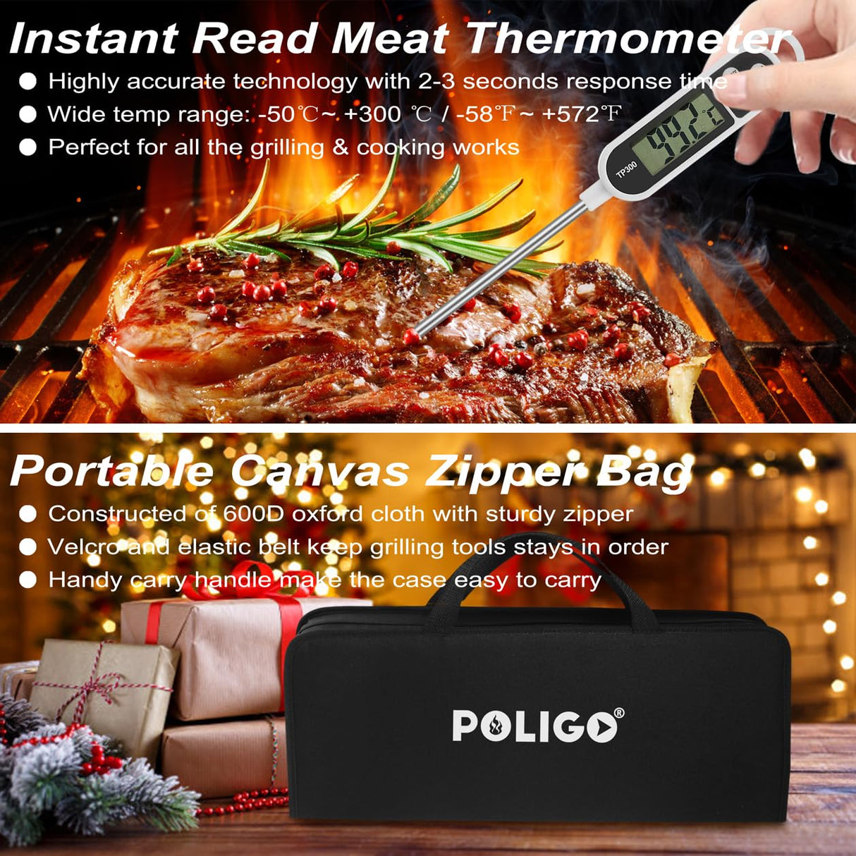 POLIGO 29 PCS BBQ Grill Accessories Stainless Steel BBQ Tools Grilling Tools Set with Storage Bag for Christmas Dads Birthday Presents - Camping Grill Utensils Set Ideal Grilling Gifts for Men Women POLIGO