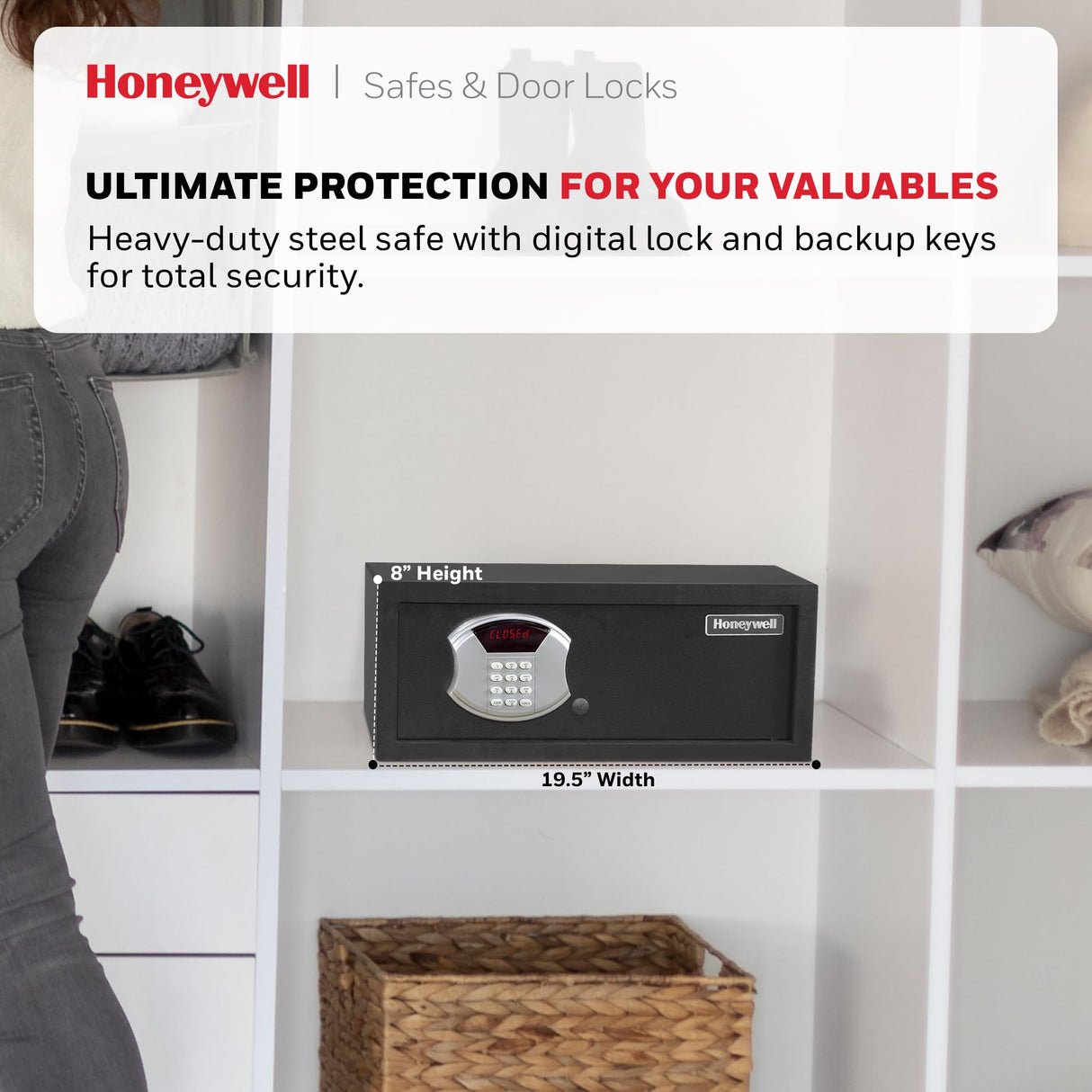 Honeywell Safes & Door Locks - Hideable Safe Box with Hotel-Style Digital Lock - Low Profile Cash Safe with LED Display - Steel Security Safe with 2 Emergency Keys Included - 1.0 CU - Black - 5105 Honeywell Safes & Door Locks
