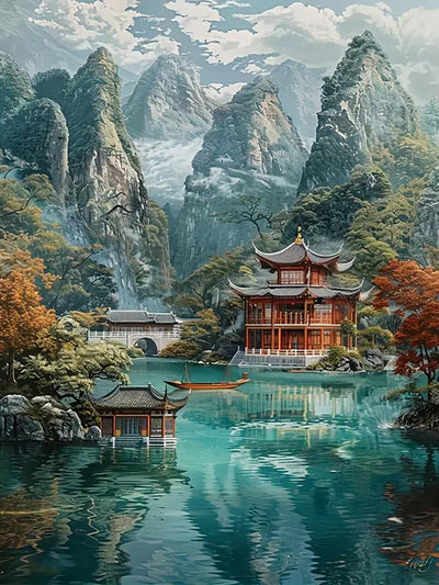 5D Diamond Painting Kits for Adults, Mountains and Waters Landscape Diamond Art for Beginners, DIY Full Round Drill Paint by Diamonds Dot Gem Art for Adults, Home Wall Decor 12x16 Inch