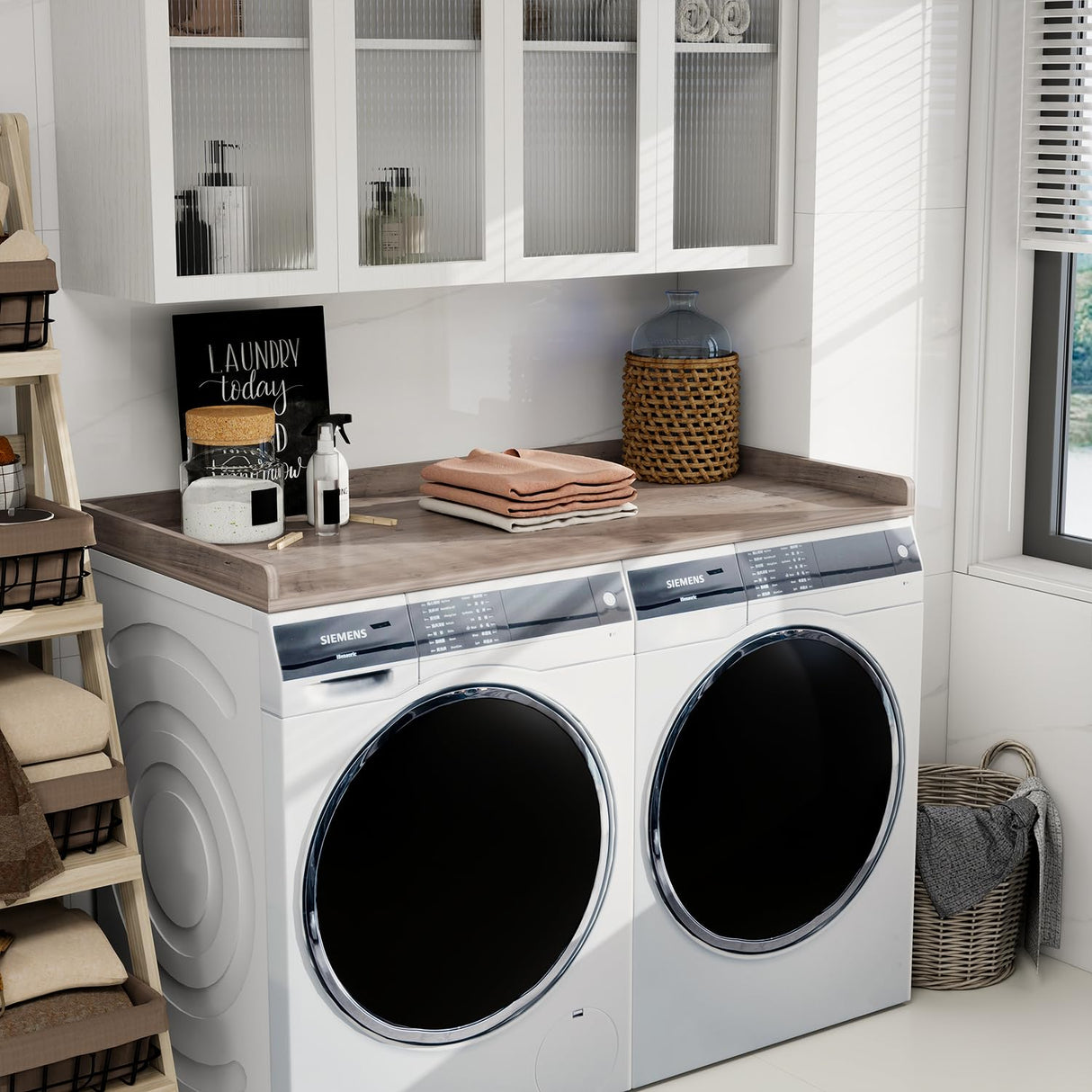 vomavex Washer Dryer Countertop, 54" Width * 27.4” Depth Washer and Dryer Covers for The Top for Laundry Room Organization, Washer and Dryer Countertop Shelves, Greige vomavex