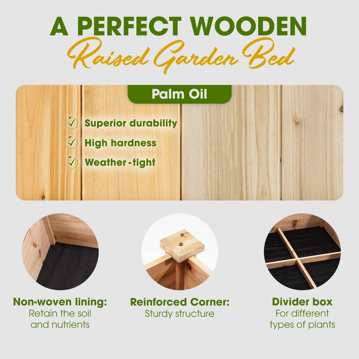 Idzo Raised Garden Bed, Durable Garden Box with Wax Oil Coated, 96 Inches Wood Planter with Non-Woven Lining Prevents Soil Moist, One Divider Box Make Organizing Your Plant Crops Easier IDZO