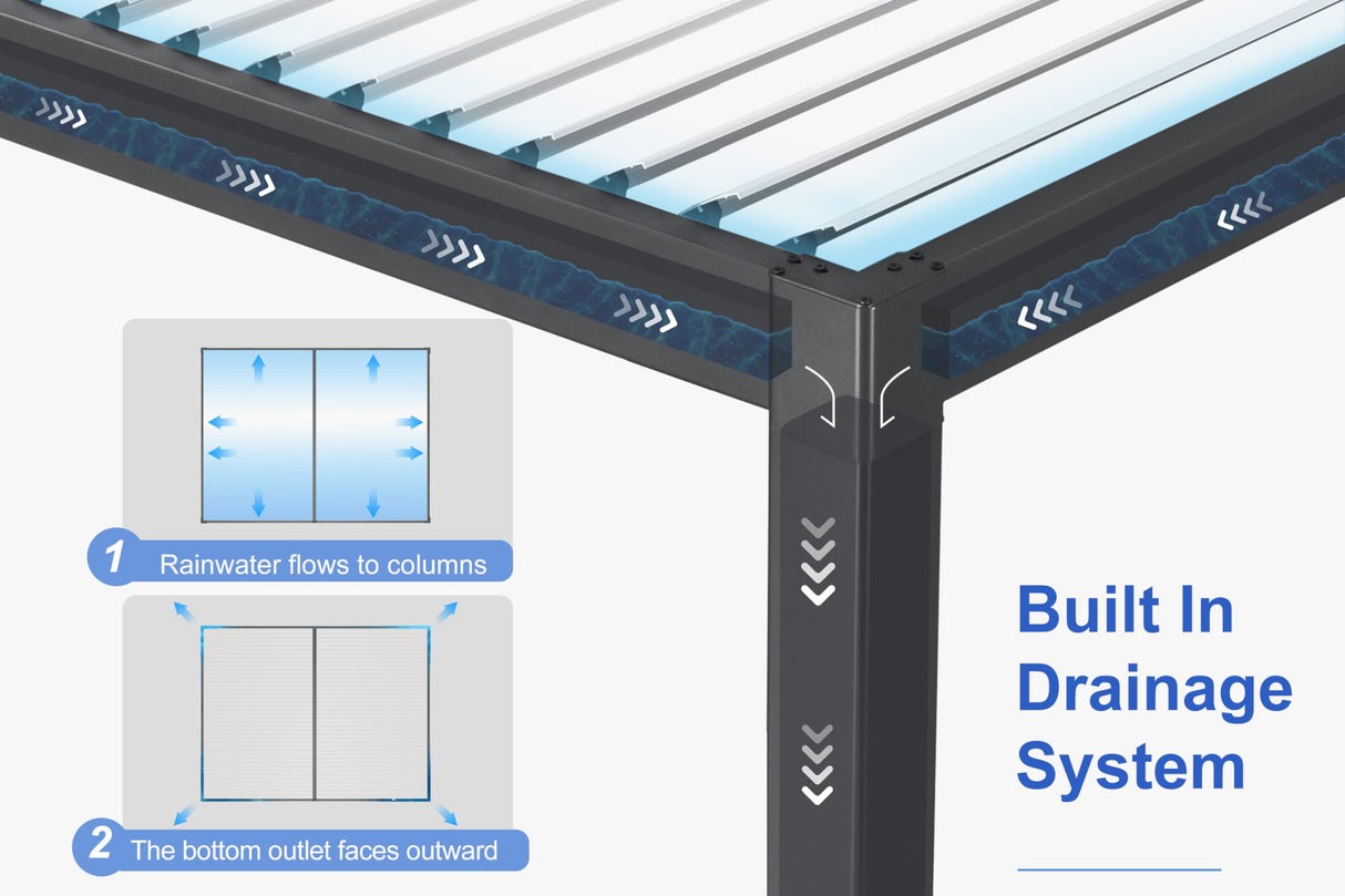 PURPLE LEAF Louvered Pergola 10' x 12' Outdoor Aluminum Pergola with White Adjustable Rainproof Roof Grey Frame Hardtop Gazebo for Patio Deck Garden PURPLE LEAF