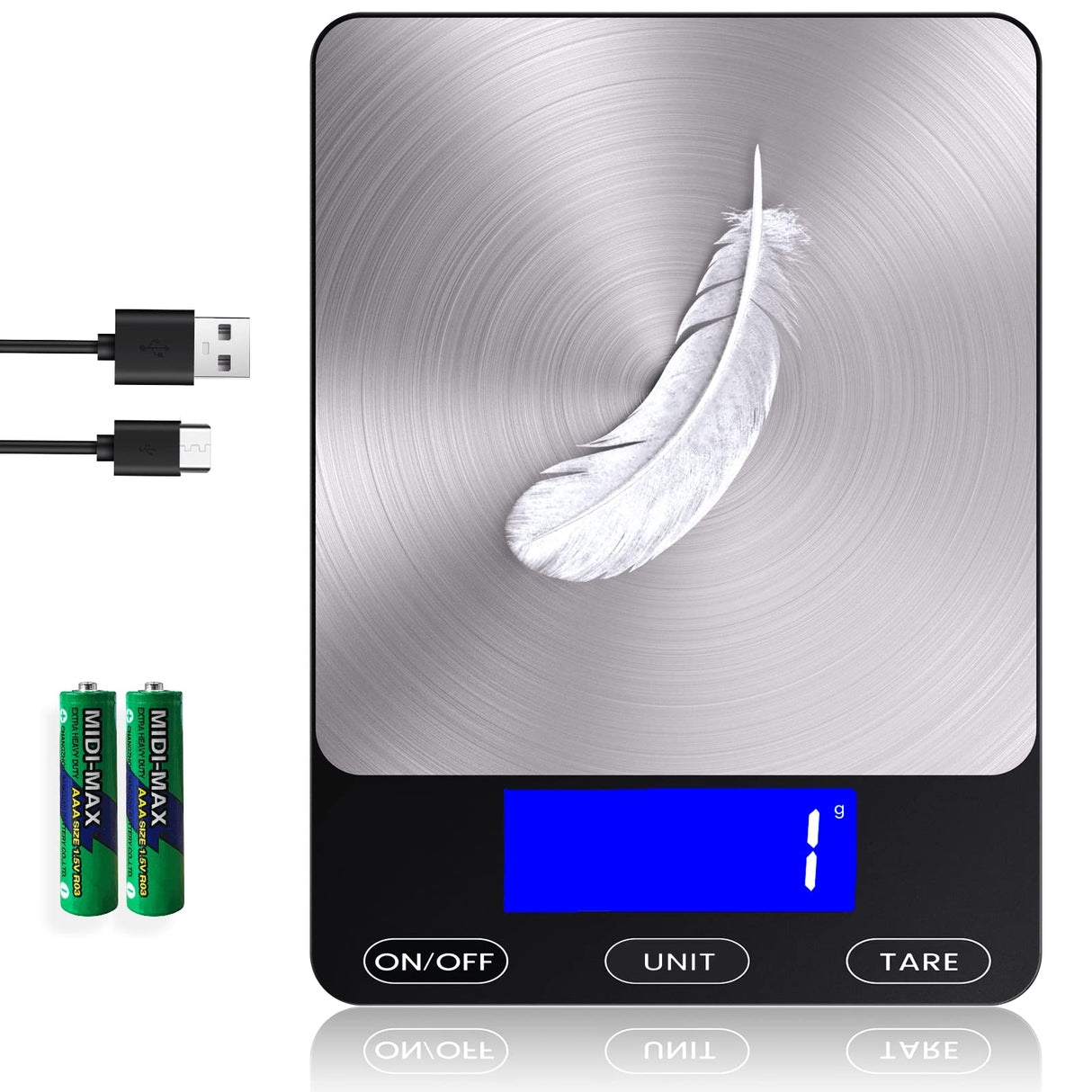 Food Scale -33lb Digital Kitchen Scale for Food Ounces Grams Rechargeable 304 Stainless Steel,Batteries and Type-C Charging | Perfect for Meal Prep, Cooking, and Baking, Black GGQ