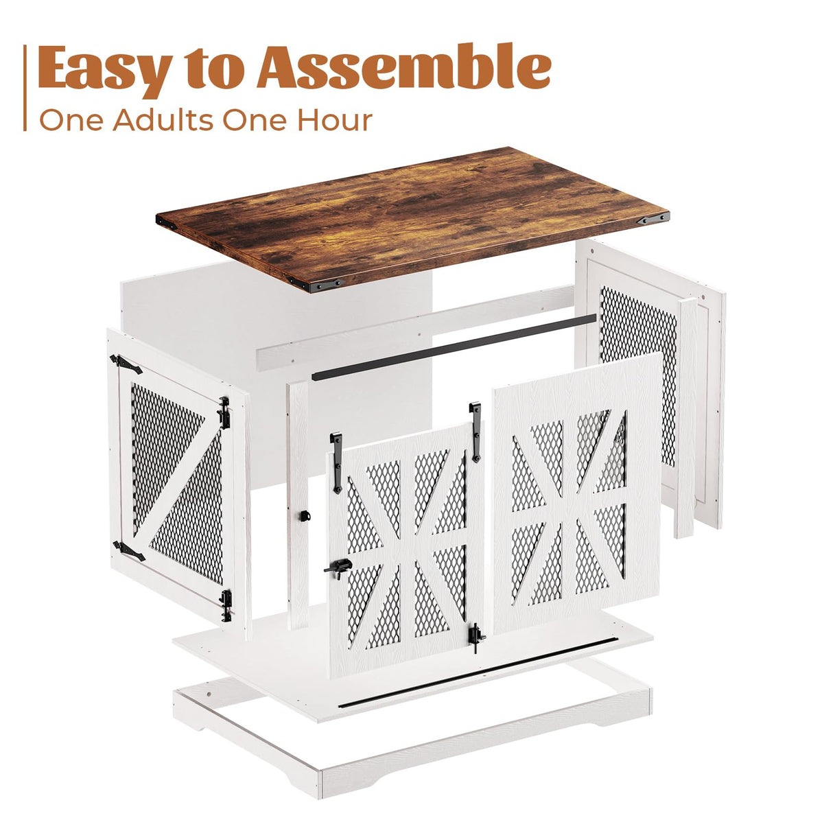 VOPEAK Farmhouse Dog Crate Furniture, Heavy Duty Large Dog Crate for Medium Large Dogs, XL Dog Crate Dog Kennel Indoor with Double Doors, Chew Resistant End Table for Bedroom Living Room, White VOPEAK