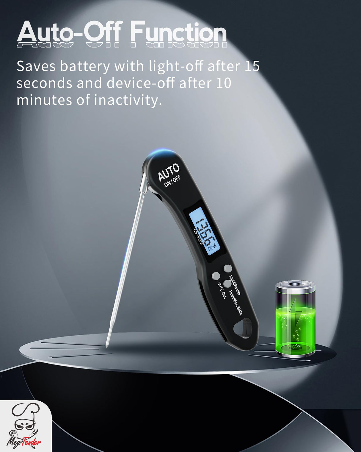 Digital Meat Thermometer for Grilling and Cooking - Instant Read Food Thermometer with Backlight & Inverted Display, for Kitchen, Deep Fry, BBQ, Grill, Baking, Bread, Sourdough, Candy Meatender