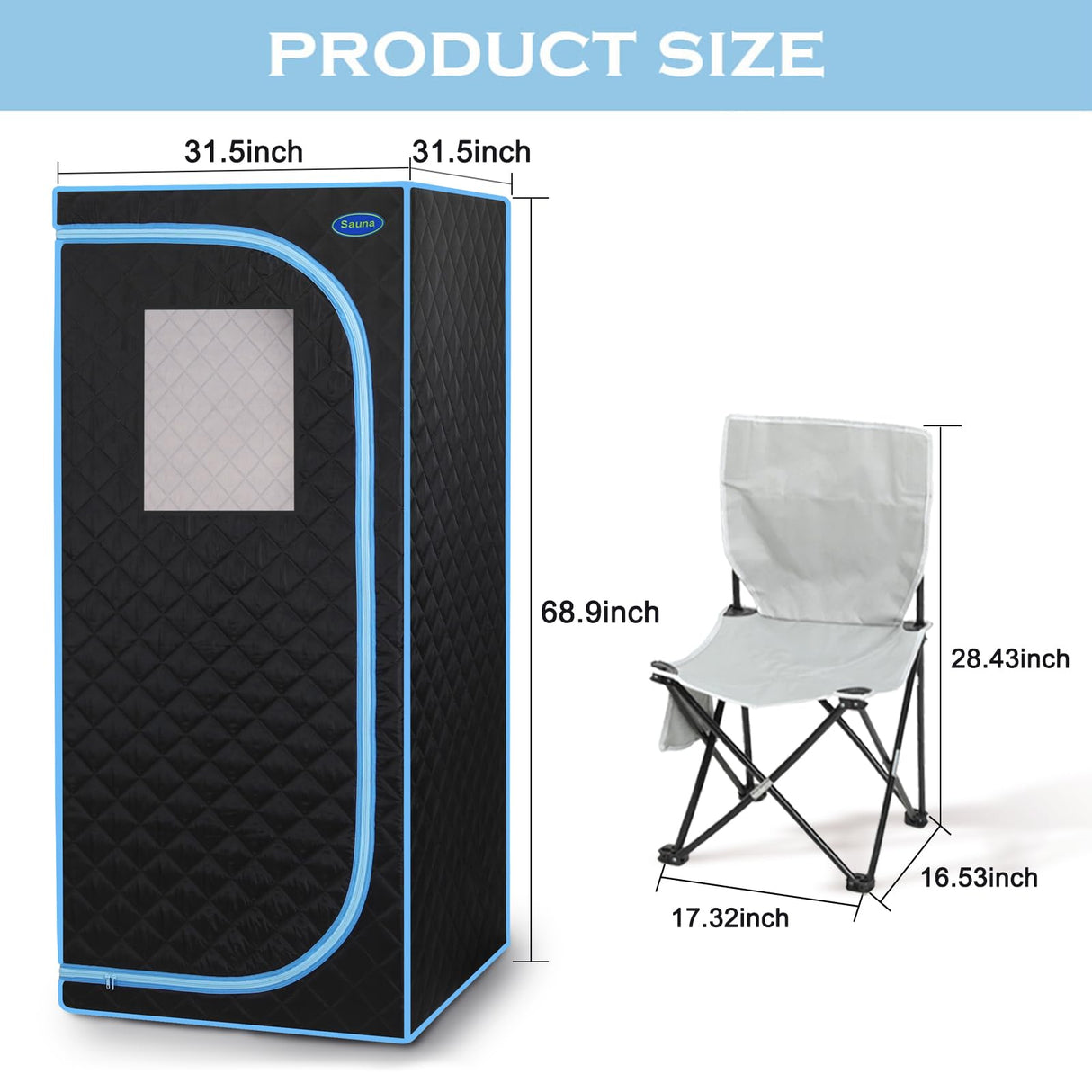 Portable Sauna Tent, Extra Space Size 1-Person Infrared Sauna,Extra Space Size Far Infrared Sauna Tent,with Heating Foot Pad,Portable Chair (L31.5 x W31.5 x H68.9, Black) Saunateadlane