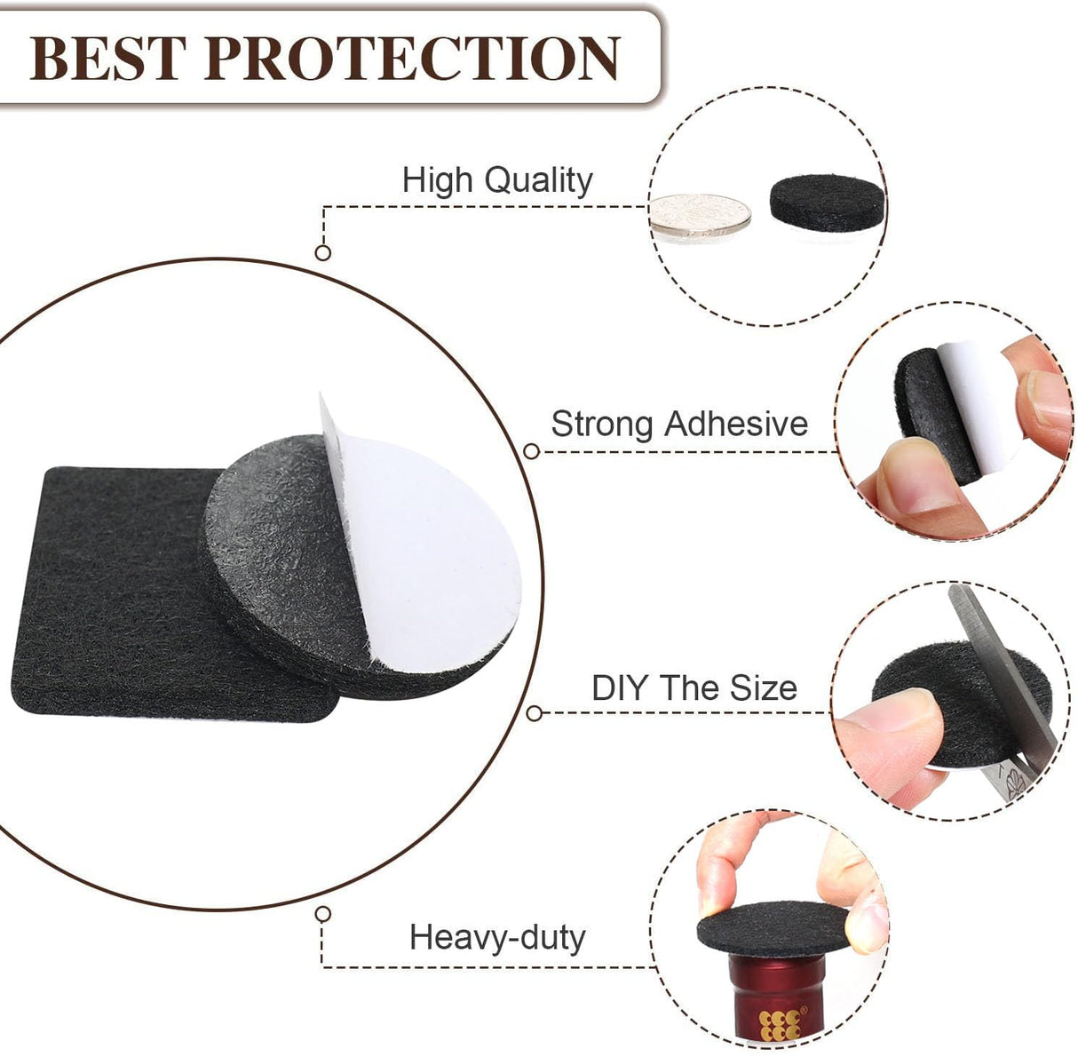 Yelanon Felt Furniture Pads -182 Pcs Premium Felt Pads for Chair Legs Furniture, Floor Protectors for Hardwood Floors, Black Yelanon