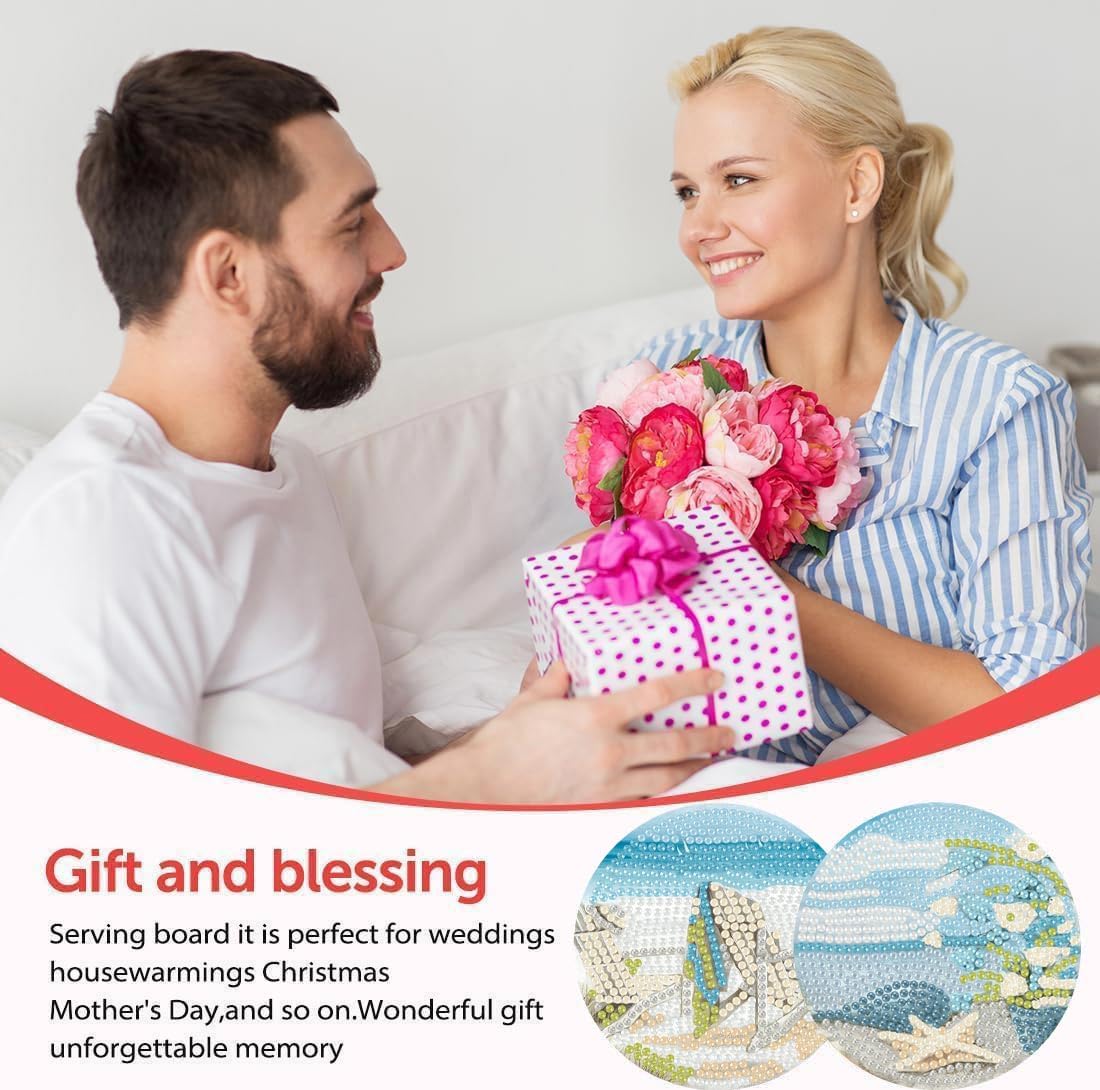 Summer Beach Diamond Art Coaster Kit with Holder,8pcs Diamond Painting Coaster,Gem Art Coasters Kit for Home Wall Decor Amshem