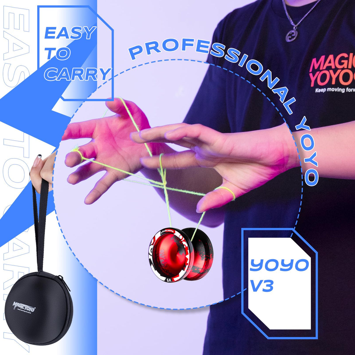 MAGICYOYO Professional Responsive Yoyo V3, Metal Yoyo for Kids Beginners Alloy Yoyo for Adults with KK Bearing + Bearing Removal Tool + Axle + Storage Bag + 12 Yoyo Strings (Black Red) MAGICYOYO