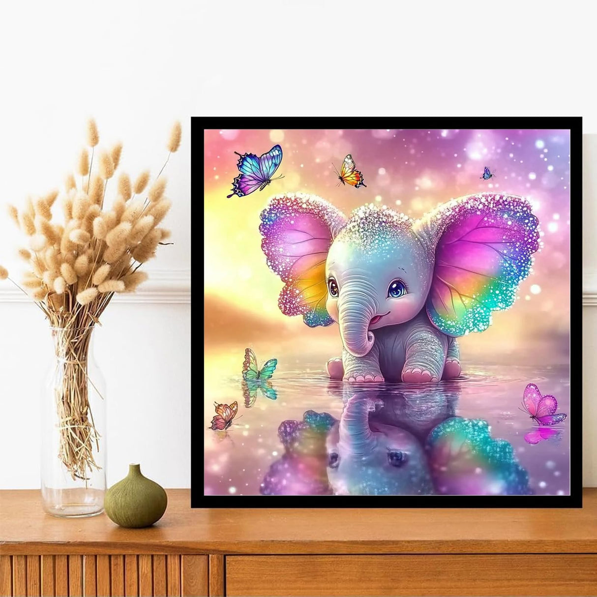 Diamond Art Kits for Adults Beginners,5D Full Round Drill Elephant Butterfly Diamond Painting Kit,DIY Diamond Dot Gem Art for Home Decor Christmas Gift 12x12 Inch DIYDECORFUN