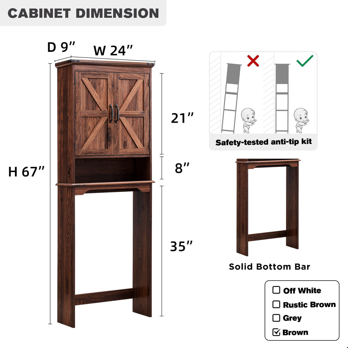 ACCOHOHO Over The Toilet Storage Cabinet, Farmhouse Bathroom Cabinet with Adjustable Shelf & Barn Door, 67" Tall Over The Toilet Shelf, Brown ACCOHOHO