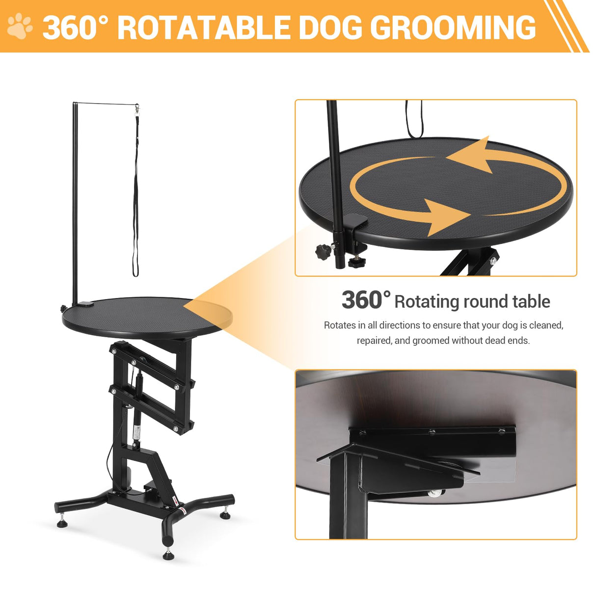 Hydraulic Lift Dog Grooming Table 24" Rotating Desktop Pet Grooming Table for Small Dogs At Home, 360° Rotating Grooming Table, Adjustable Overhead Arm & Tool Organizer Dog Grooming Station, Black GarveeLife