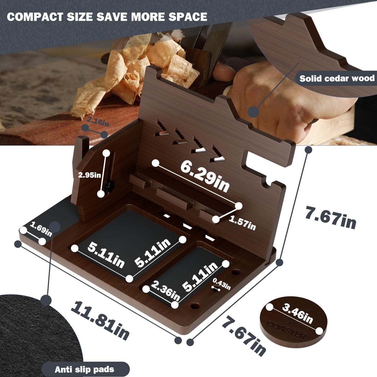 LMDGDS Wood Gun Rack Phone Docking Station, Nightstand Charging Organizer with Pistol Rack for Gun Safe, Key Holder Watch Wallet Stand Birthday Gift for Him Men Husband Dad Boyfriend LMDGDS