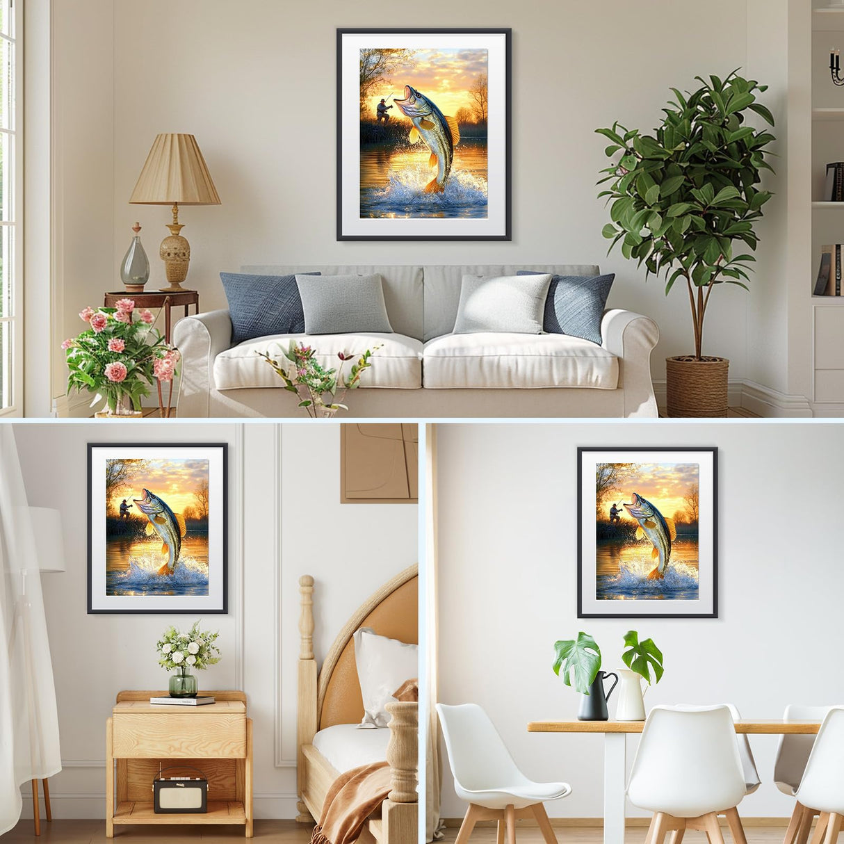 MISCER Fishing Diamond Art Kits for Adults, Fisherman Diamond Painting Kits for Beginners, 5D Full Drill Round Paint with Diamonds Pictures, Gem Art Painting DIY Crafts Kit Decor 12x16inch MISCER