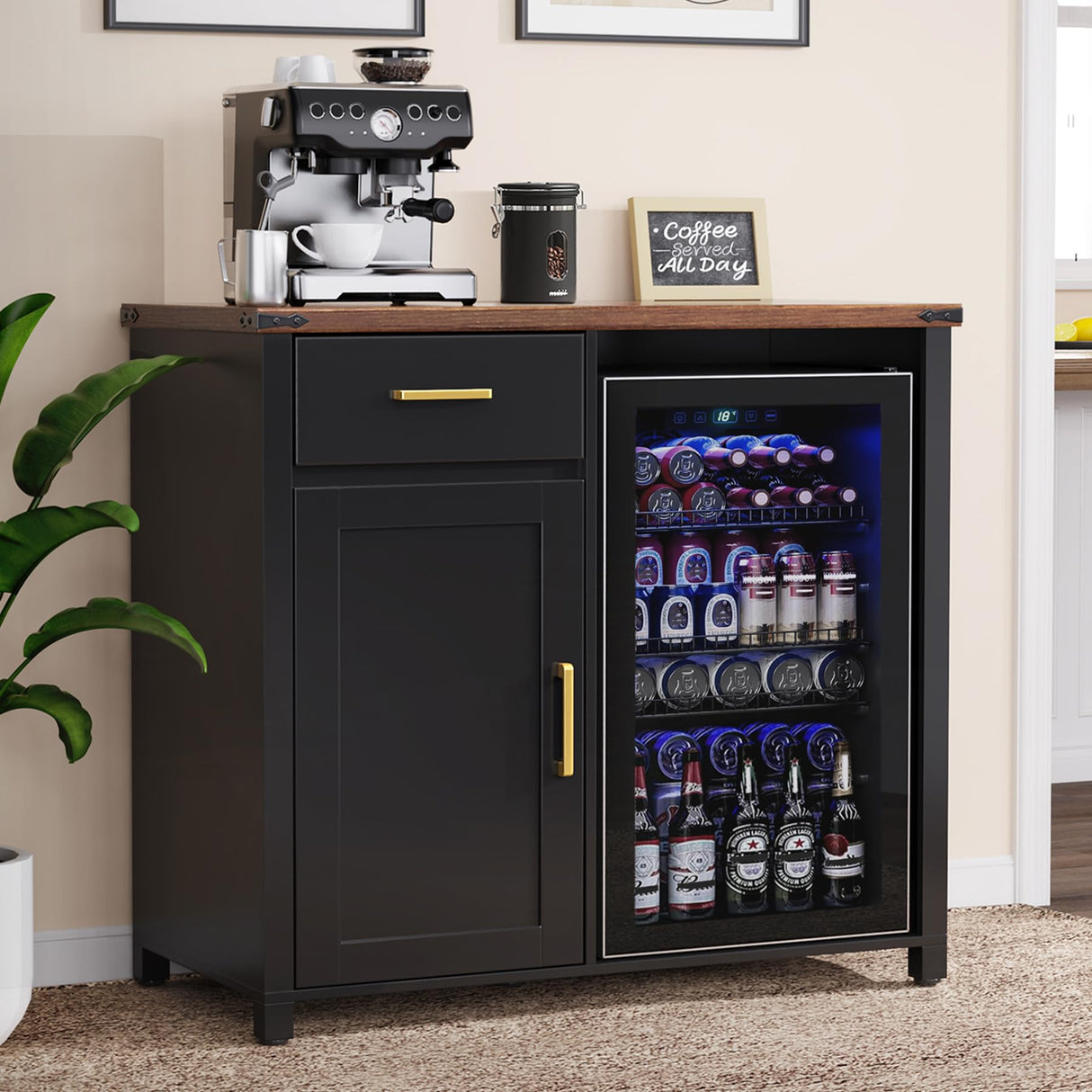 GDLF Coffee Bar with Mini Fridge Space, Mini Fridge Cabinet Stand,Liquor Wine Cabinet for Dorm, Kitchen or Office, 39.4" W X 20.9" D Tabletop GDLF