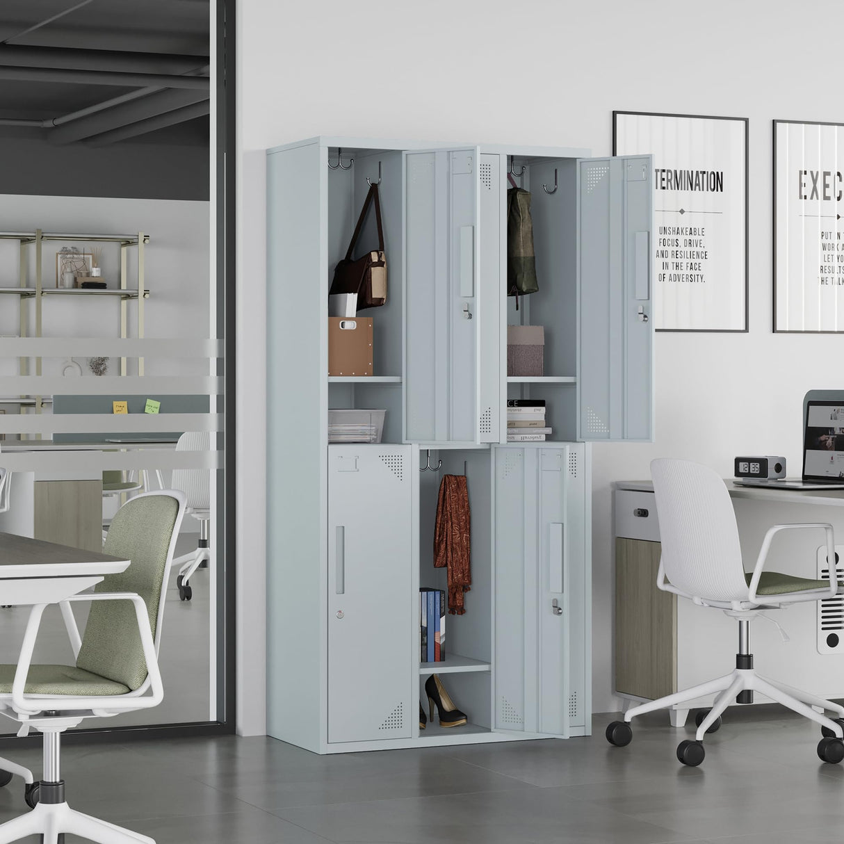 AFAIF Metal Storage Locker, Metal Locker with 6 Doors, 71" Tall Steel Storage Lockers for Employees, Large Locker Storage Cabinets Organizer for School, Gym, Home Office, Staff AFAIF