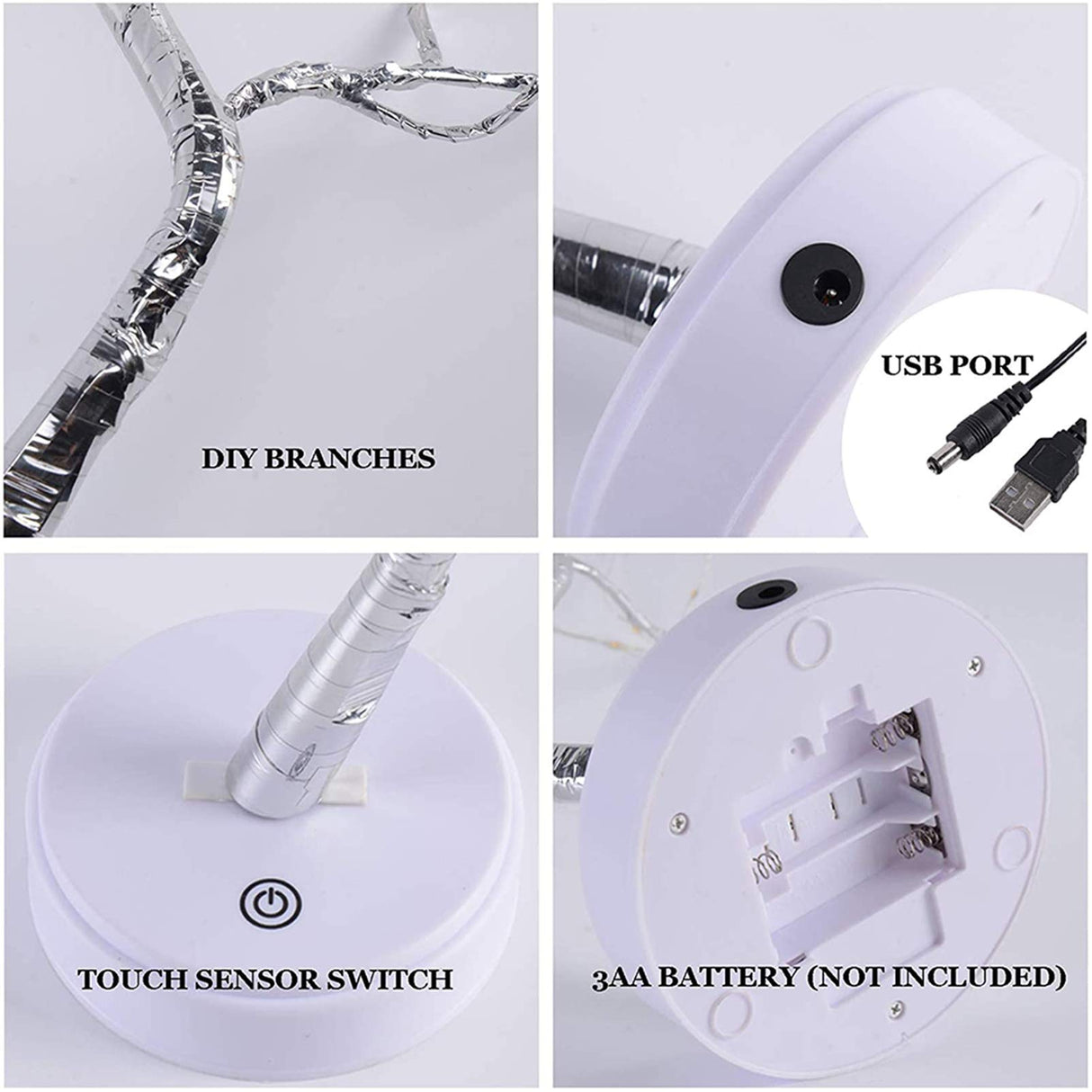 OURBAOFU 20” 108LED Fairy Sparkly Tree Lamp with Remote Control, USB&3AA Powered 8 Modes, DIY Bonsai Artificial Tree Lights, Fairy Spirit Tree Light for Bedrooms Desktop Christmas (Warm White) OURBAOFU