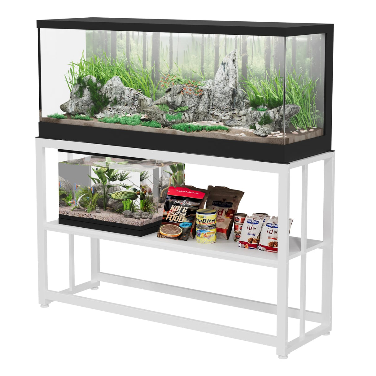 VOWNER 55-75 Gallon Fish Tank Stand - Metal Aquarium Stand, 48.4" x 14.9" x 29.5" Heavy Duty Reptile Tank Stand, Adjustable 2-Tier Fish Tank Rack Shelf for Home Office, Tank not Included, White VOWNER