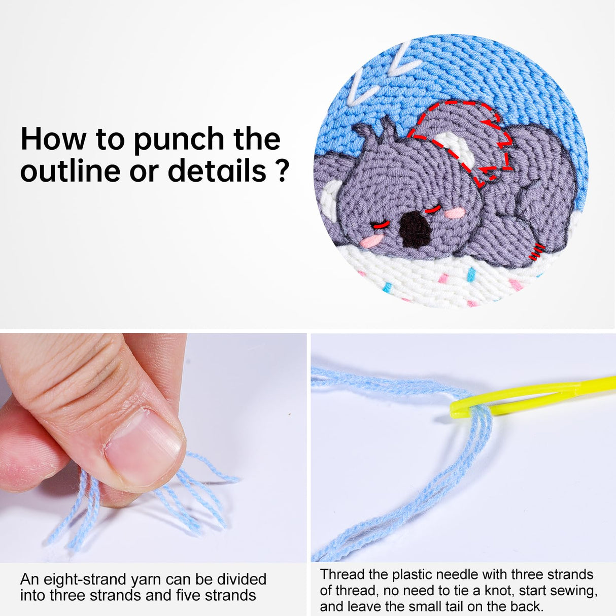 iienjoy 2 Pcs Koala Punch Needle Kit - Easy Punch Needle Embroidery Kits for Beginners Adults, Cute Animals Art Work Decor Punch Stitching kit with Tools, Yarns, Hoop, Instruction iienjoy