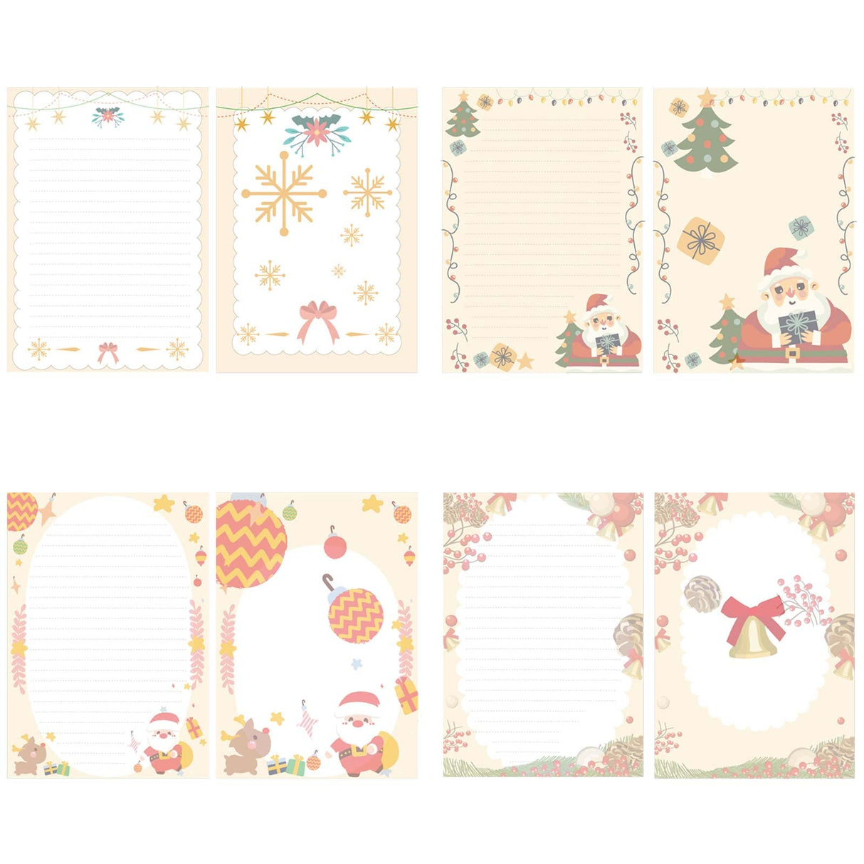 SCStyle Christmas Stationary Paper and Envelopes Set 72Pcs(48Sheets Christmas Letter Paper+24Pcs Christmas Cute Envelopes) With Water-Based Adhesive,4 Styles Christmas Design Stationary Set(S4) SCStyle