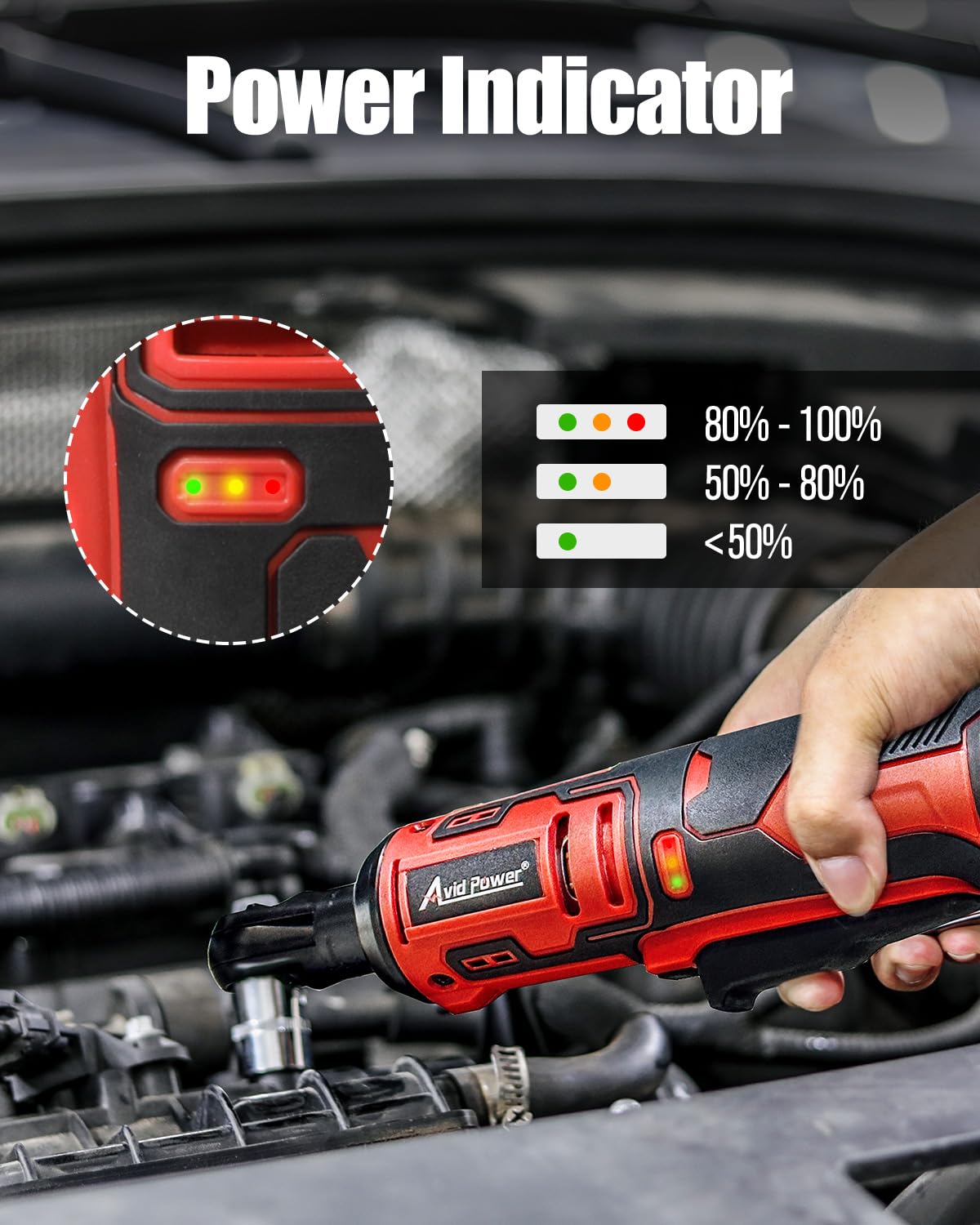 AVID POWER Cordless Electric Ratchet Wrench 3/8", 44.2 Ft-lbs 12V Power Ratchet Wrench Kit w/Two 2.0Ah Batteries, 1-Hour Fast Charger, Variable Speed and 10 Sockets AVID POWER