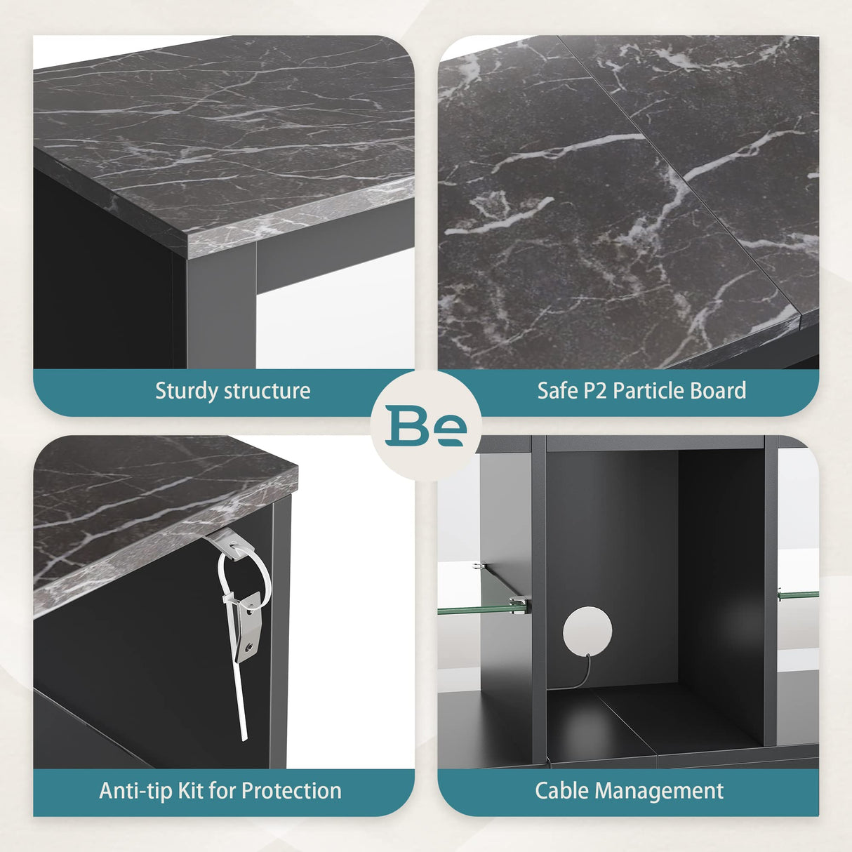 Bestier Entertainment Center LED Gaming TV Stand for 55+ Inch TV Adjustable Glass Shelves 22 Dynamic RGB Modes TV Cabinet Game Console PS4, Black Marble Bestier