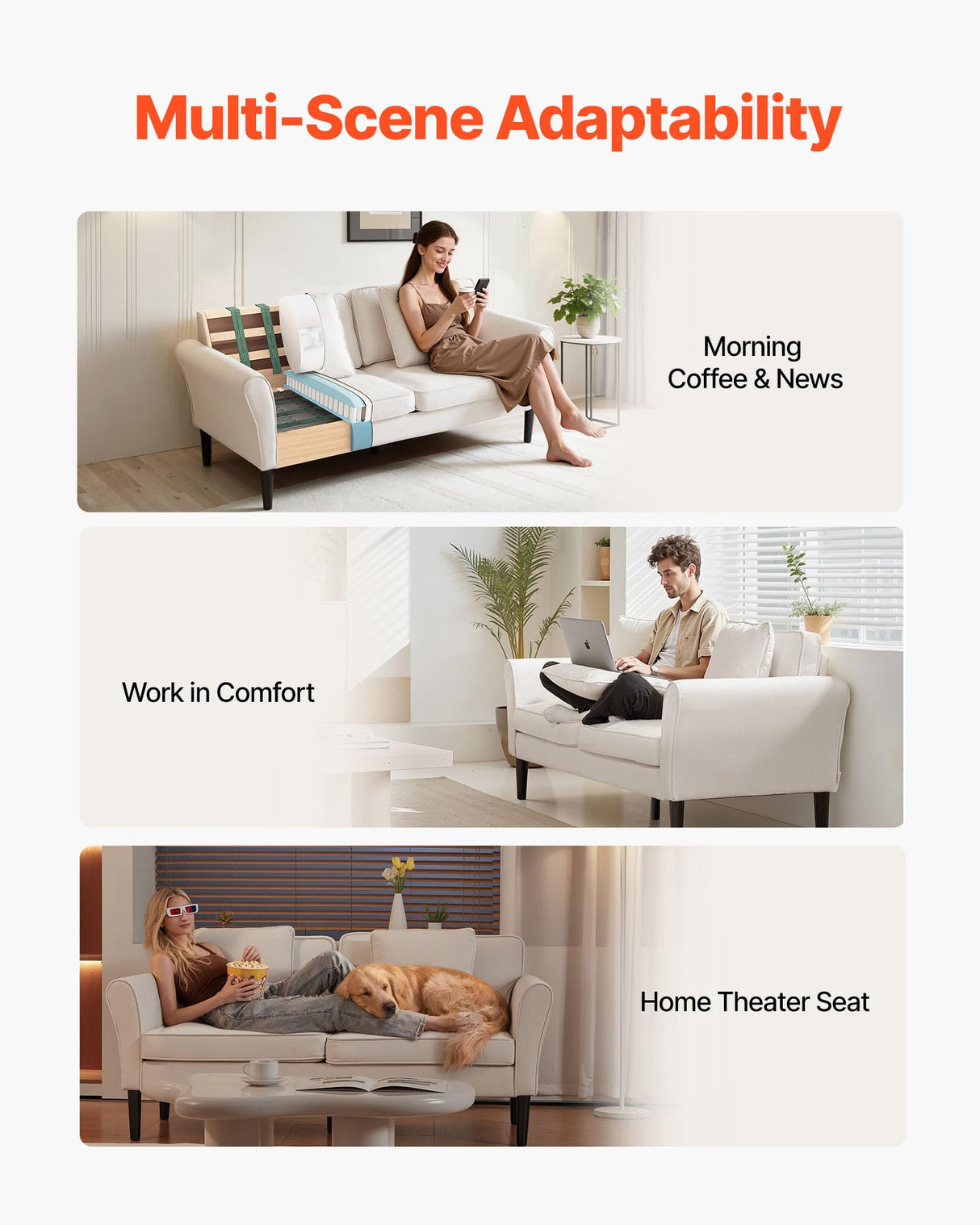 VEVOR Loveseat Sofa, 69-Inch Small Sofa Couch for Living Room, Velvet Fabric 2-Seats Couch with Sinuous Spring, Soft Cushions and Sturdy Frame, Comfy Loveseat for Bedroom, Office or Apartment, White VEVOR