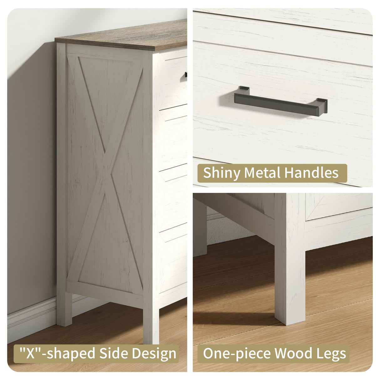 BAZELOR Farmhouse 9 Drawers Dresser for Bedroom, 37 Inch Tall Wood Rustic Wide Chest with Natural Texture, Large Dressers for Bedroom, Hallway, Entryway, Antique White BAZELOR