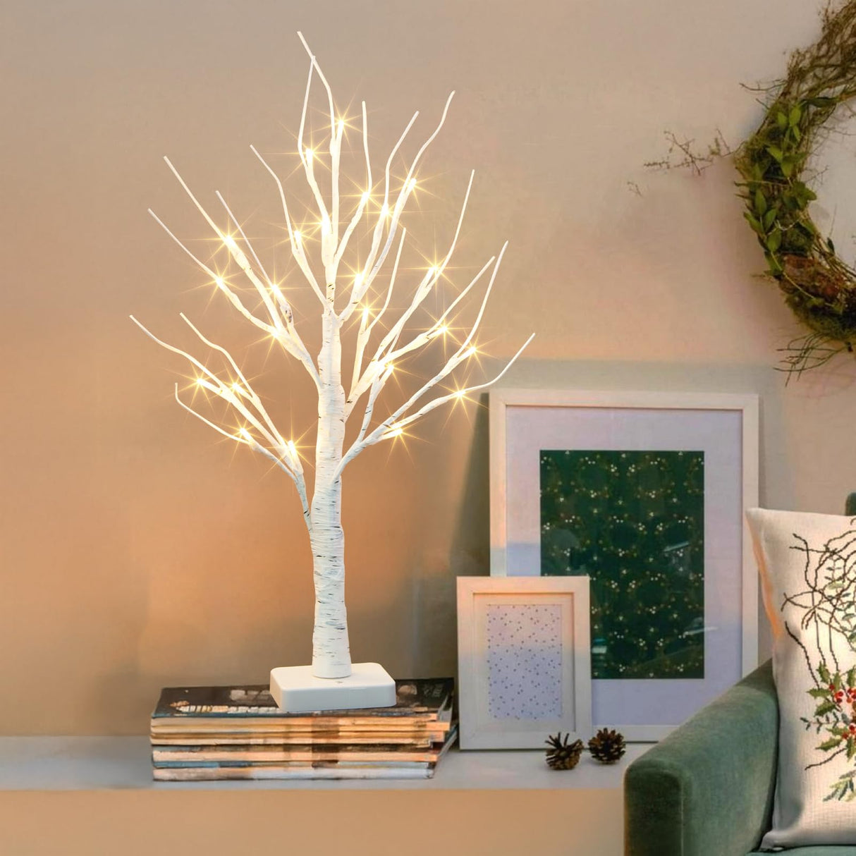 Vanthylit Lighted Birch Tree Battery Powered Tabletop Tree Decorations for Home Mantle Party Christmas Decorations (22 Inch) Vanthylit