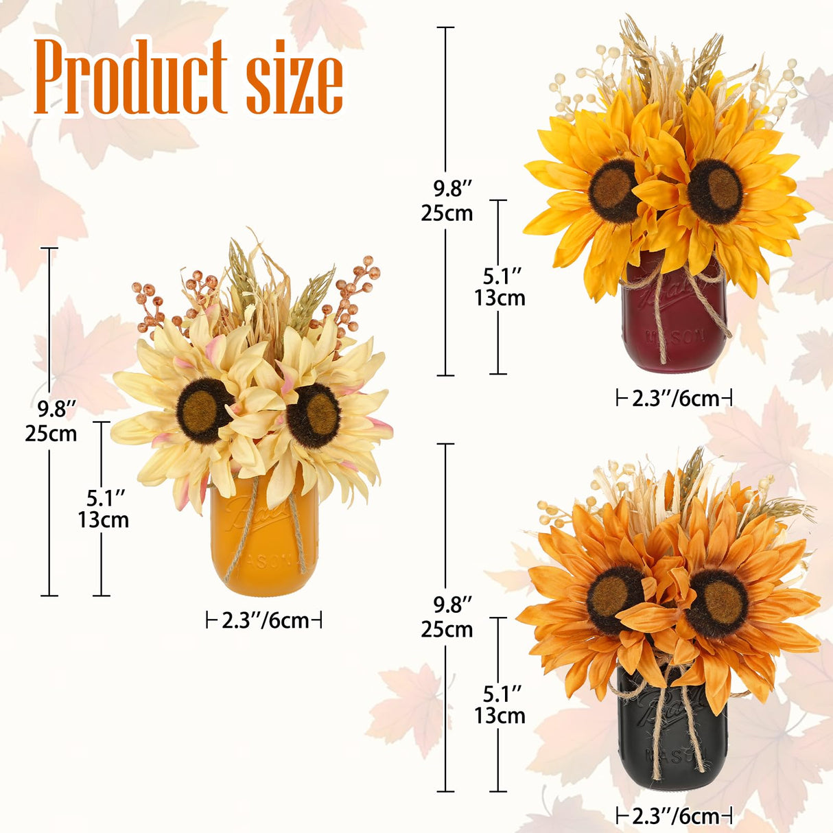 Fall Sunflower Mason Jar Centerpiece – Artificial Autumn Flowers in Rustic Glass Vase with Rope, Farmhouse Table Decor for Thanksgiving, Kitchen, Tiered Tray, Living Room, Mantel, Bathroom, Wedding DILATATA