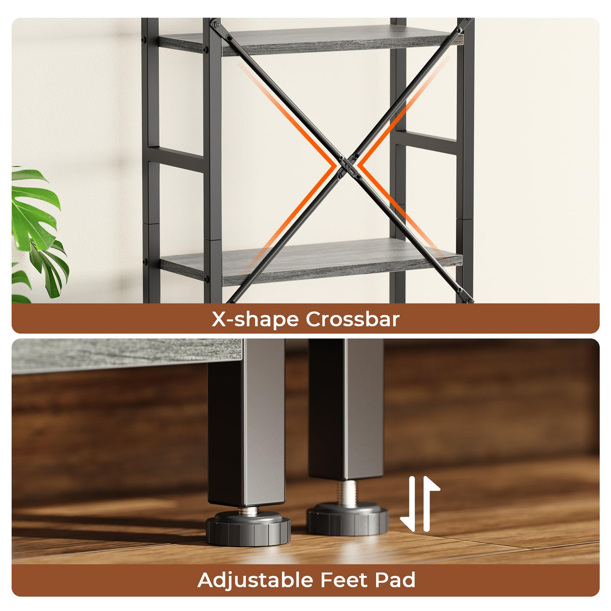 SUPERJARE Triple 4 Tier Bookshelf, Bookcase with 11 Open Display Shelves, Wide Book Shelf Book Case for Home & Office, Grey SUPERJARE