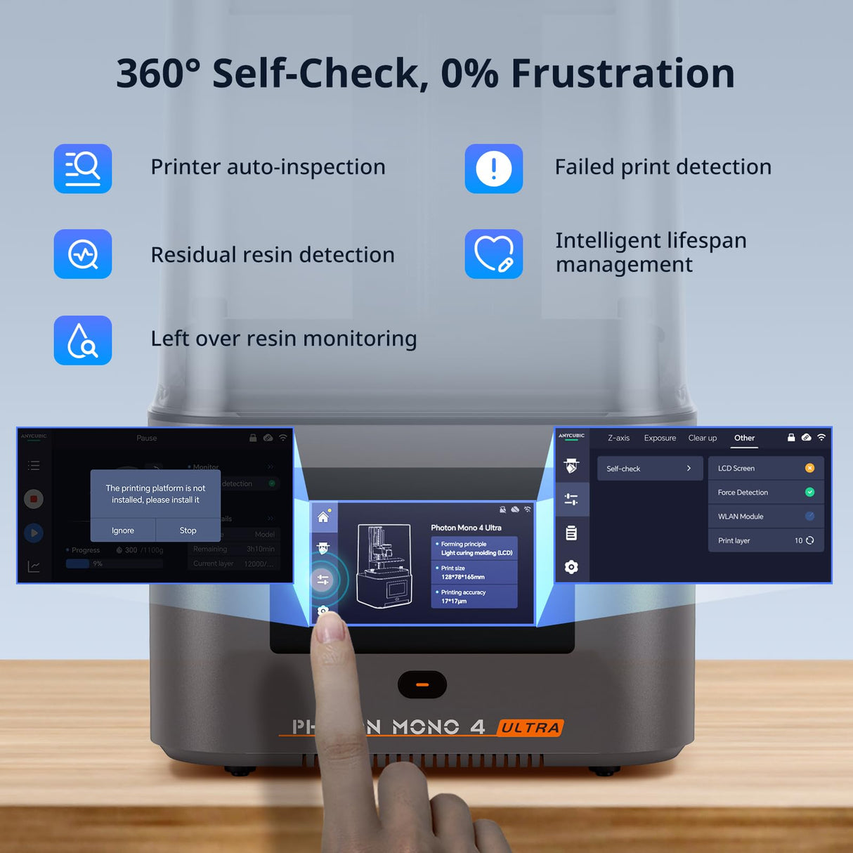 ANYCUBIC Photon Mono 4 Ultra 10K Resin 3D Printer, 7'' HD Mono Screen and COB Light Source, 120mm/h Fast Printing, Intelligent Detection, 6.04''x3.42''x 6.49'' Printing Size ANYCUBIC