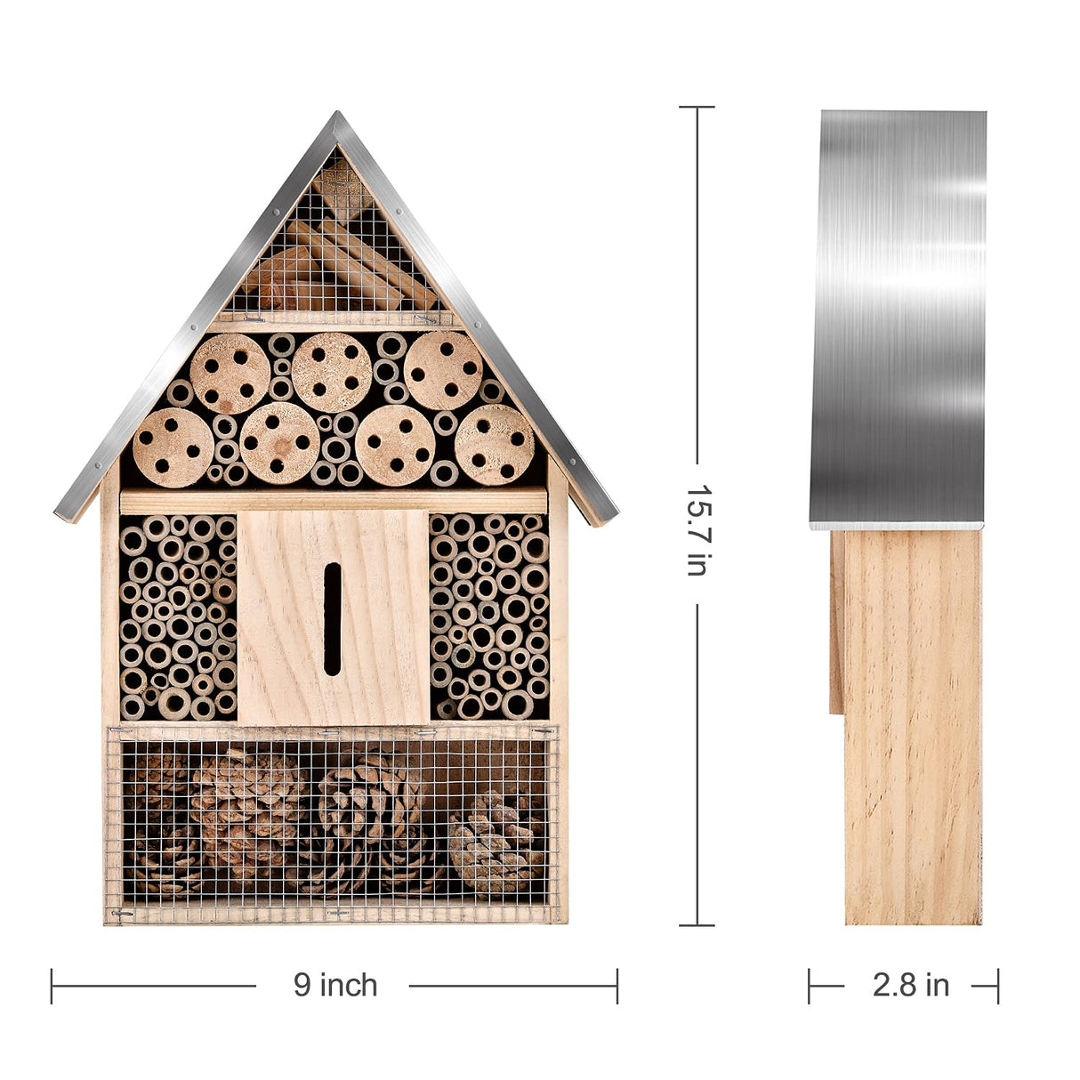 Elipark Wooden Mason Insect Bee Butterfly House,Insect Hotel,an Outdoor Hanging Bamboo Habitat for Bee Butterfly Ladybugs Live,Bee Box,Butterfly Habitat for Garden,9 x 15.7 x 2.5 Inch Elipark