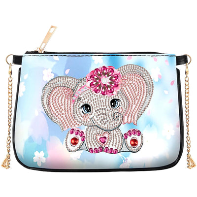5D DIY Diamond Art Purses Diamond Art Kits for Adults, Elephant Shoulder Makeup Bag Chain Leather Clutch Purse, Holiday Birthday 