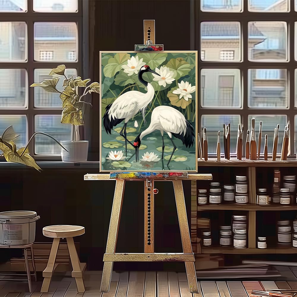 Natuyalo Paint by Numbers for Adults - Adult Paint by Number Kits Painting on Canvas Crane in Pond Painting by Numbers for Beginners, DIY Art Craft Kits for Adults (16x20 Inch) Natuyalo
