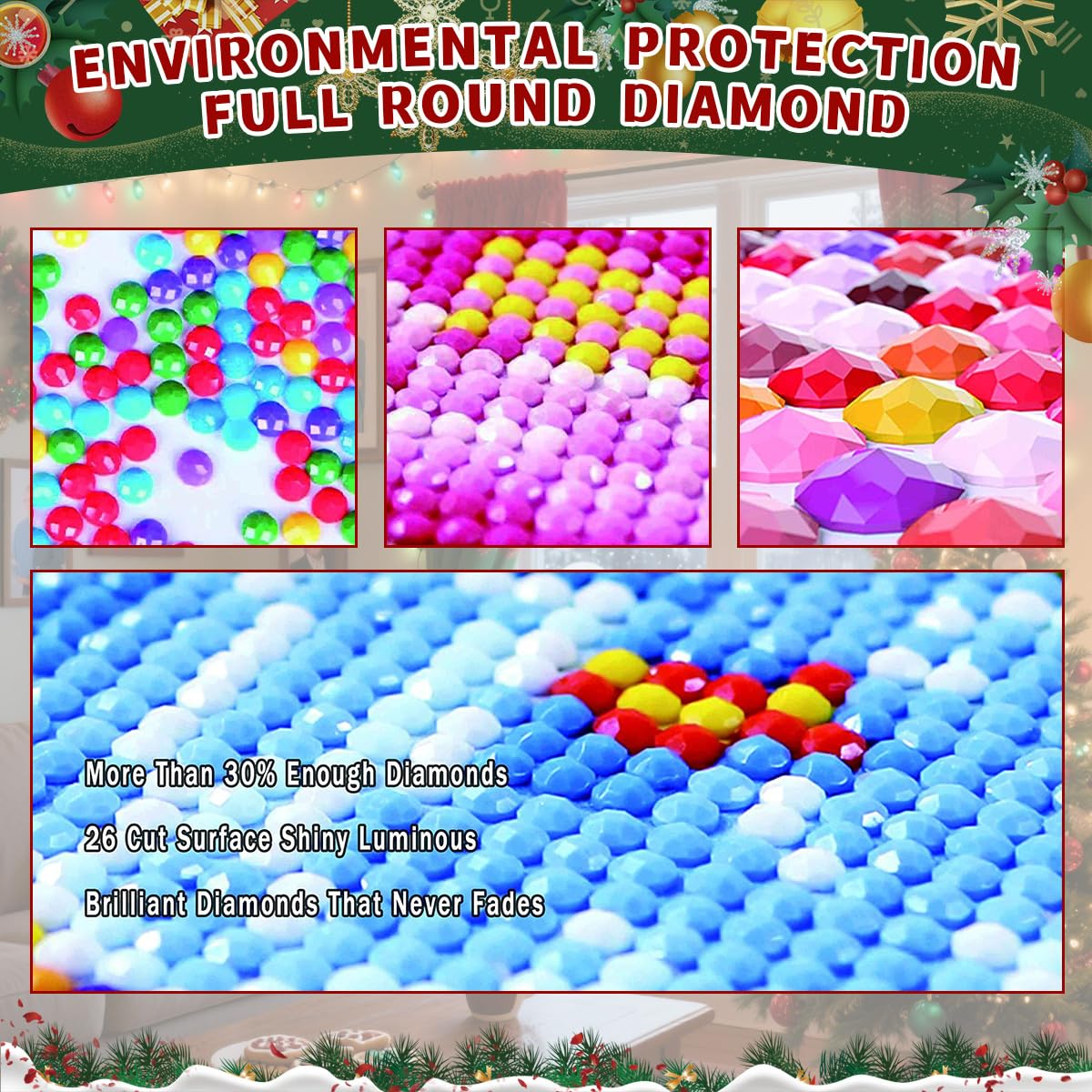 Ohhvvow Diamond Painting Kit - Snowman & Presents-Laden Christmas Tree, Cozy Winter Festive Scene, 5D DIY Full Drill Art Round Diamonds with Tools, Holiday DIY Craft Gift for Women Men Ohhvvow